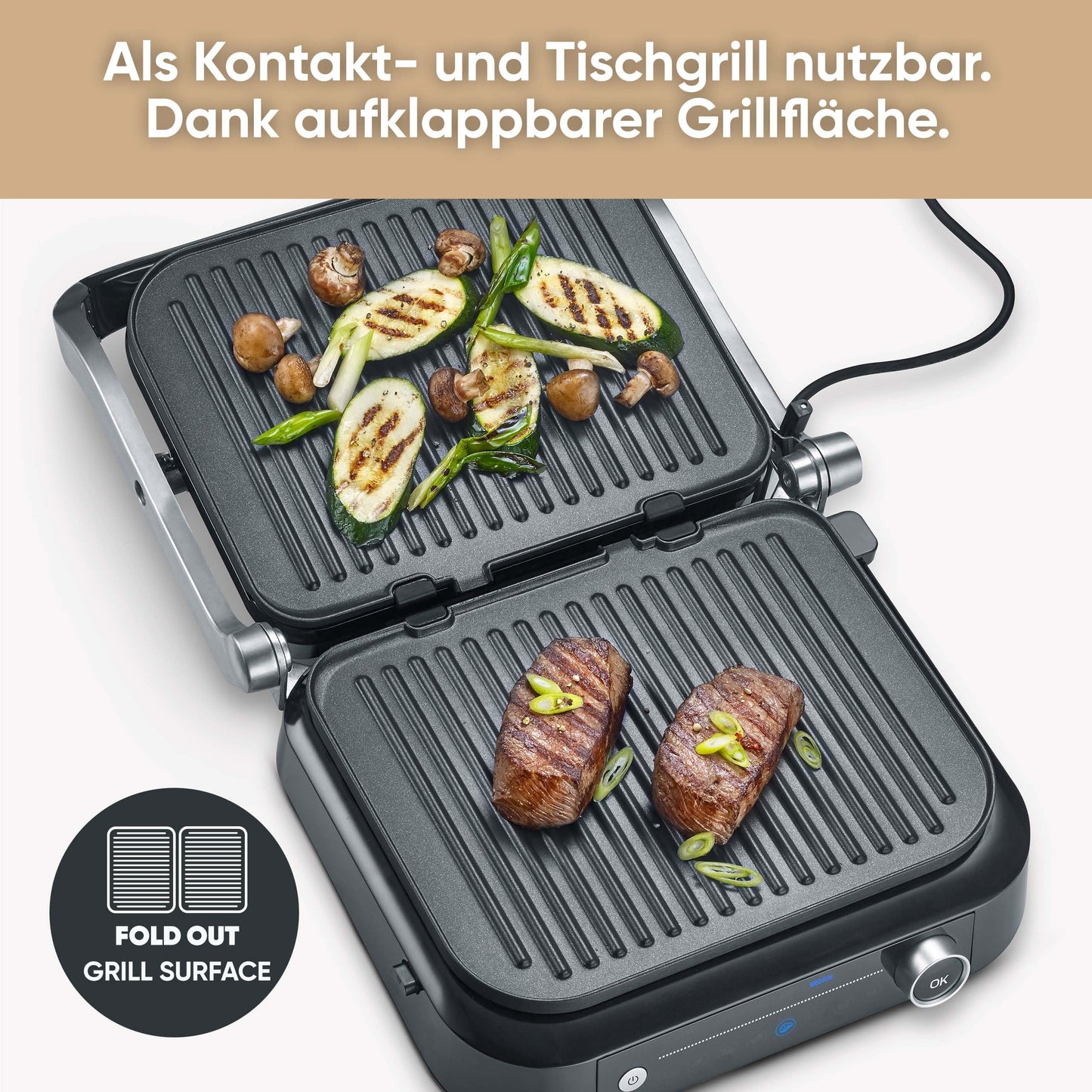 SEVERIN Kontaktgrill für Sandwiches, Steak und als Panini Grill, antihaftbeschichteter Sandwich Maker für fettfreies Grillen, 800 W, metallic grau/schwarz, KG 2394