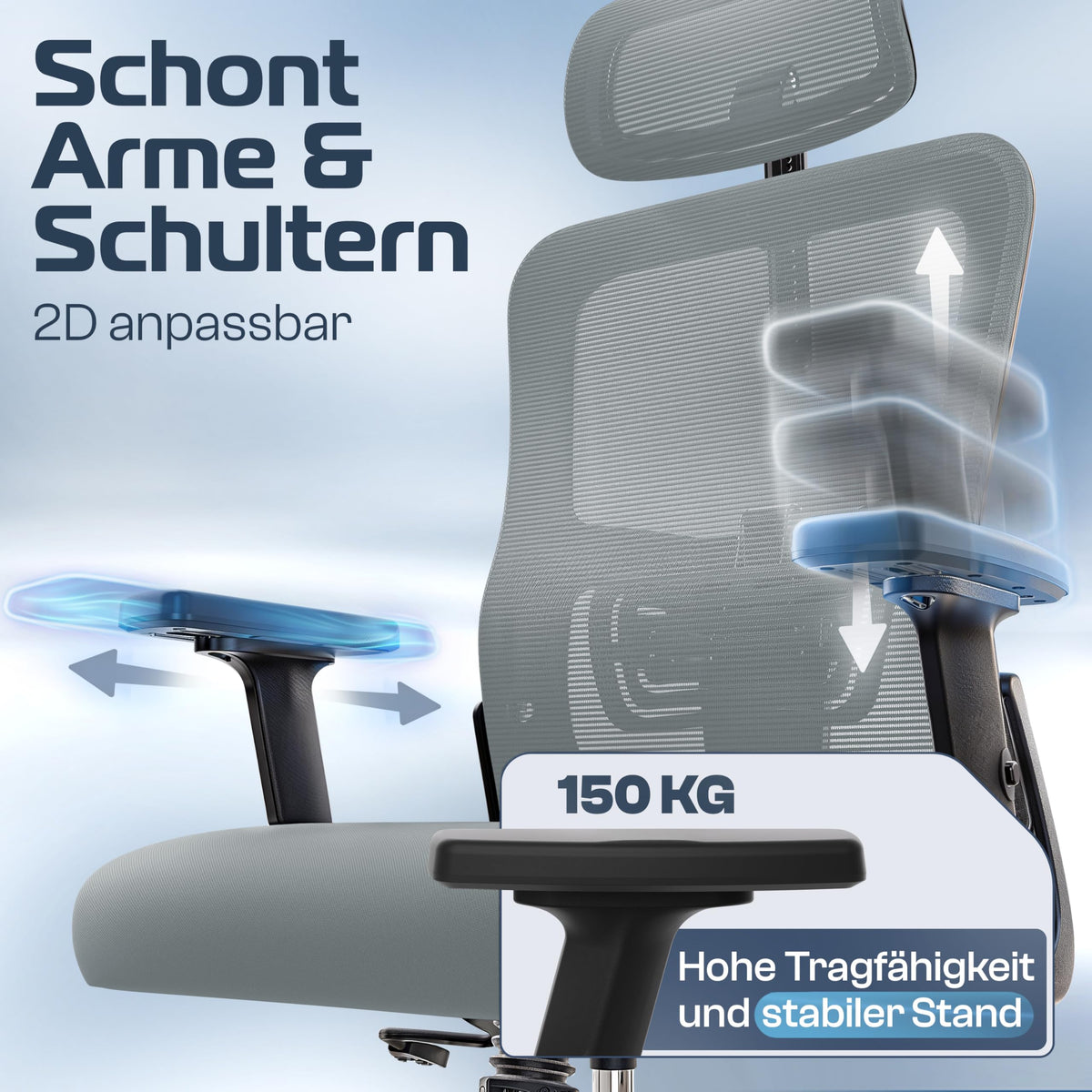 CLOUVOU BrightSeat Ergonomic Office Chair [Test Winner] Desk Chair 100% Individually Adjustable Office Chair & Gaming Chair Computer Chair Home Office Chair Ergonomic Swivel Chair 150 kg