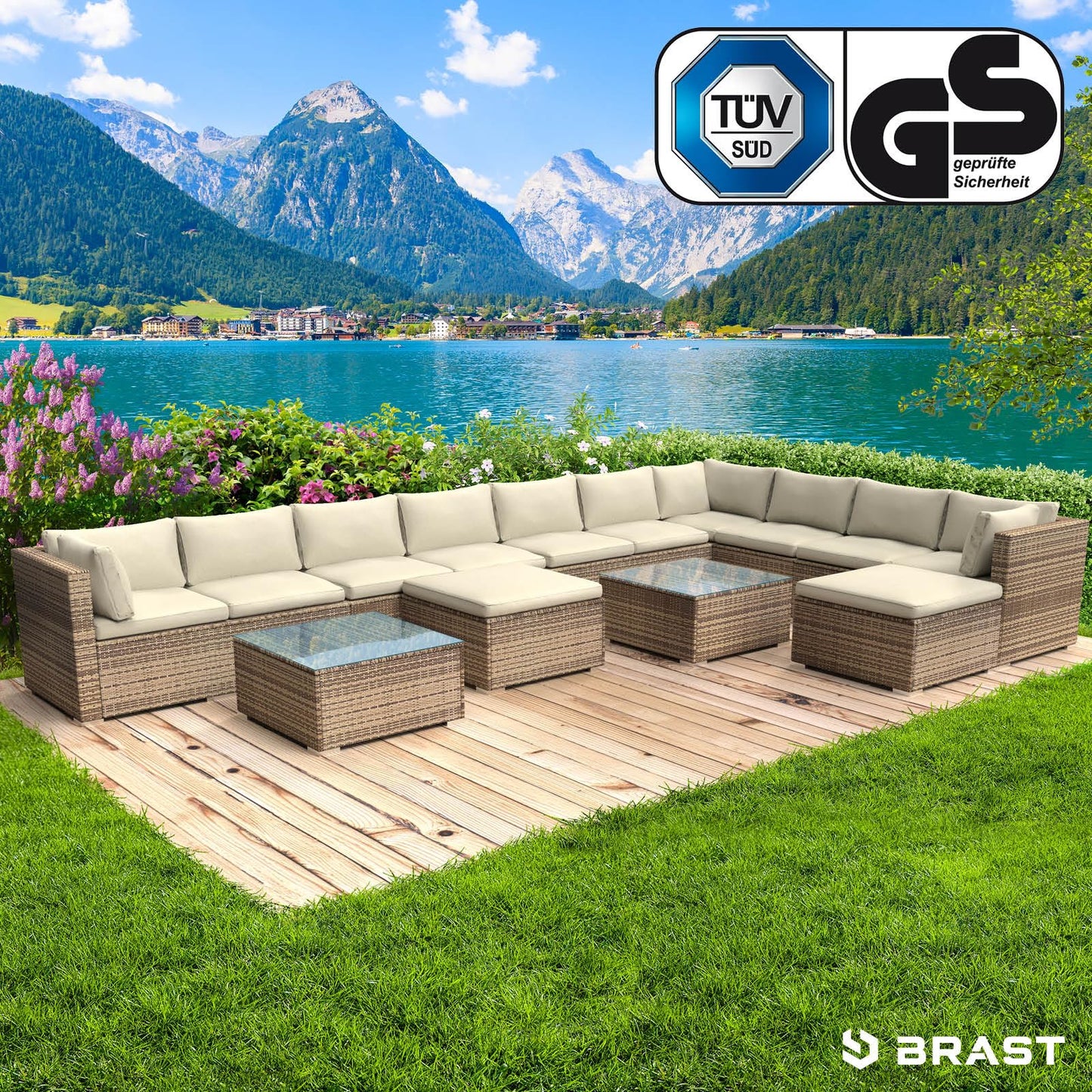 BRAST® Gartenmöbel Lounge Set XXL | 8-12 Personen viele Modelle & Farben | inkl. extra Dicke Kissen | TÜV geprüft | Outdoor Loungemöbel Sitzgruppe Essgruppe Garnitur | Dreams Grau