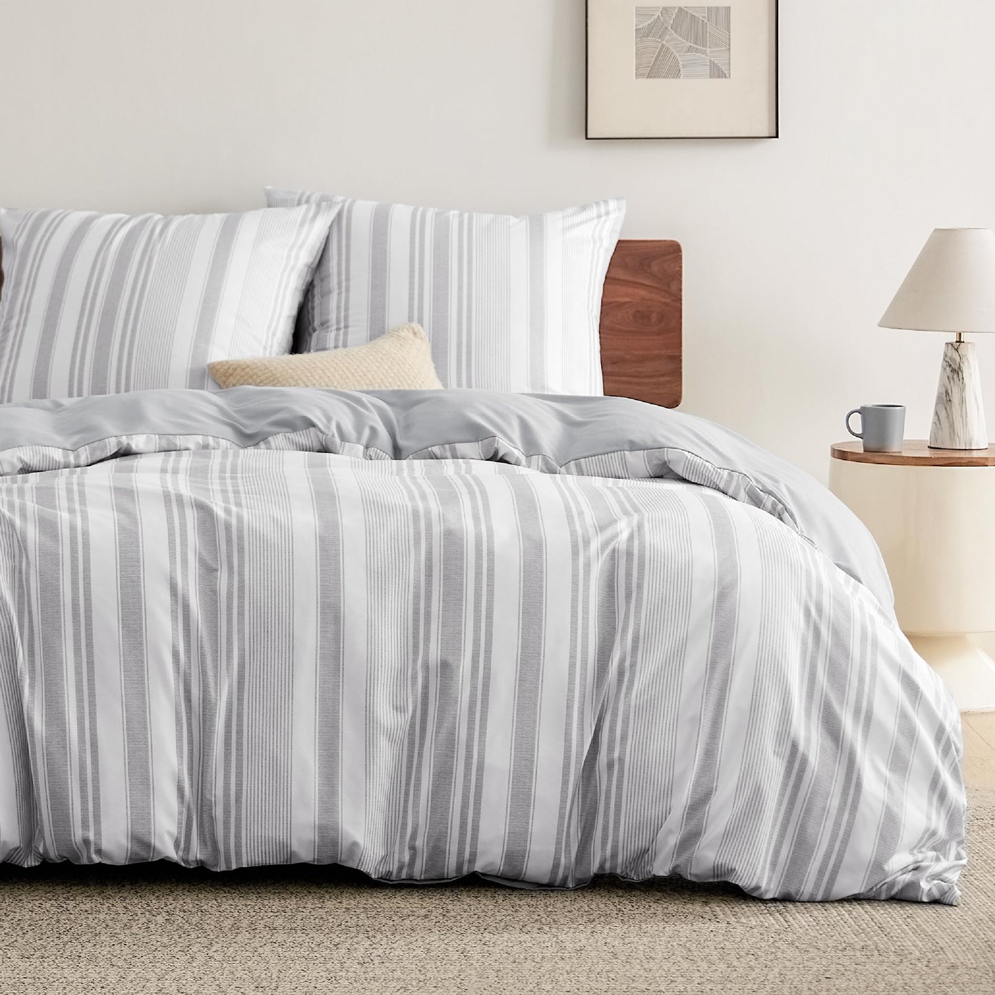 BEDSURE Bettwäsche 135x200 4teilig Bettbezug - Bettwäsche-Sets 135 x 200 cm 2er Set mit 2 Kissenbezüge 80x80cm, ÖKO-TEX Wendebettwäsche Bedding Zweige Grau Muster mit Reißverschluss