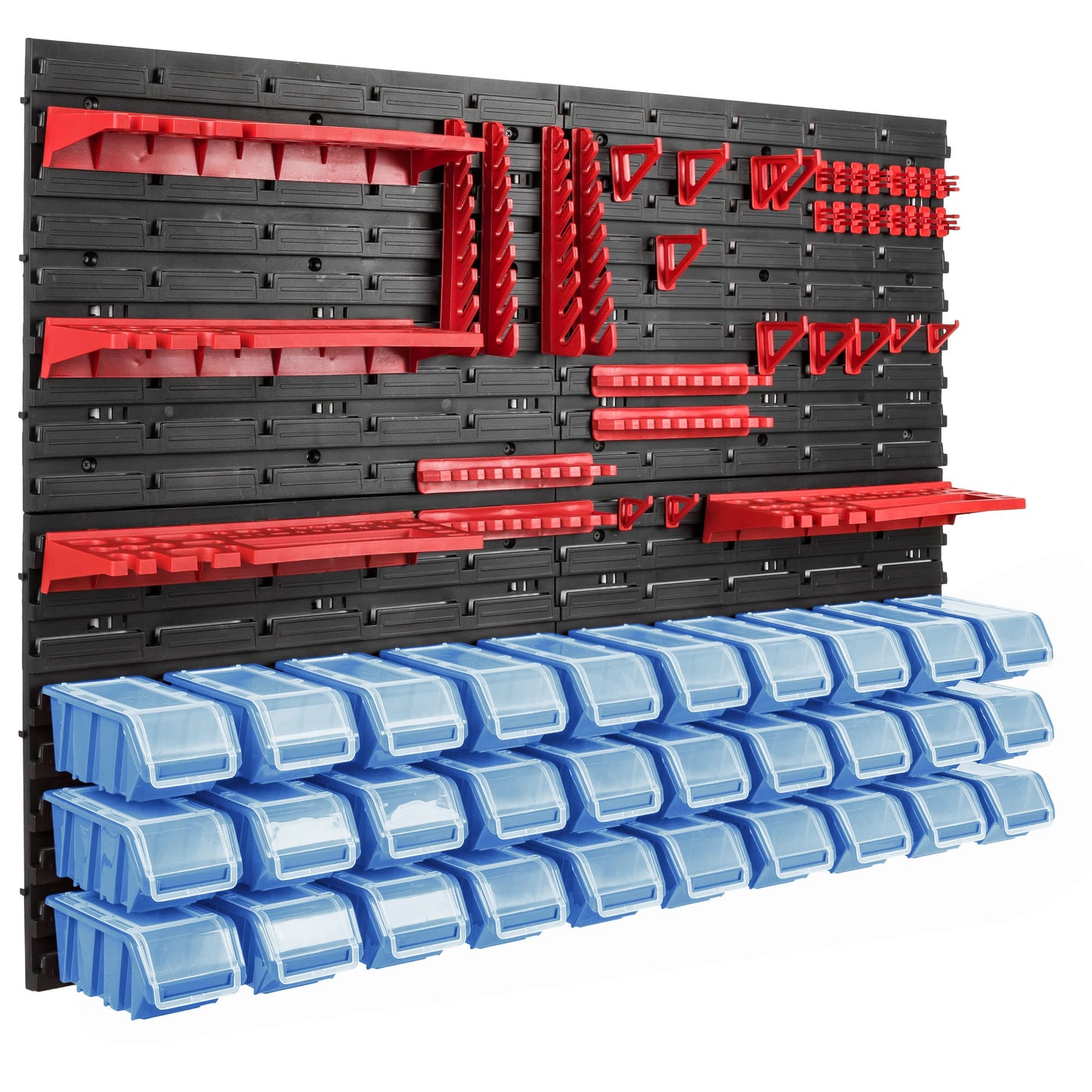 Storage System Wall Shelf 115 x 78 cm, Tool Holders, 23 Pieces Stacking Boxes Storage Boxes Extra Strong Wall Shelves Expandable Workshop Shelving Workshop Shelf