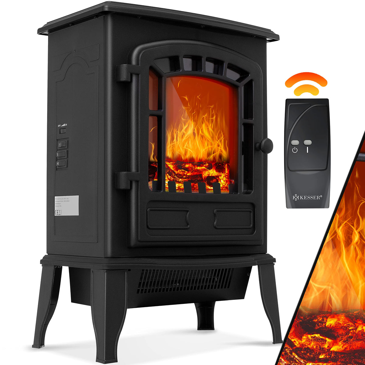 Kesser® Electric Fireplace with Fan Heater, 2000 W Electric Fireplace, Electric Heater, LED Fireplace, Effect Fireplace, Flame Effect Heater Oven, Silent, Adjustable, white