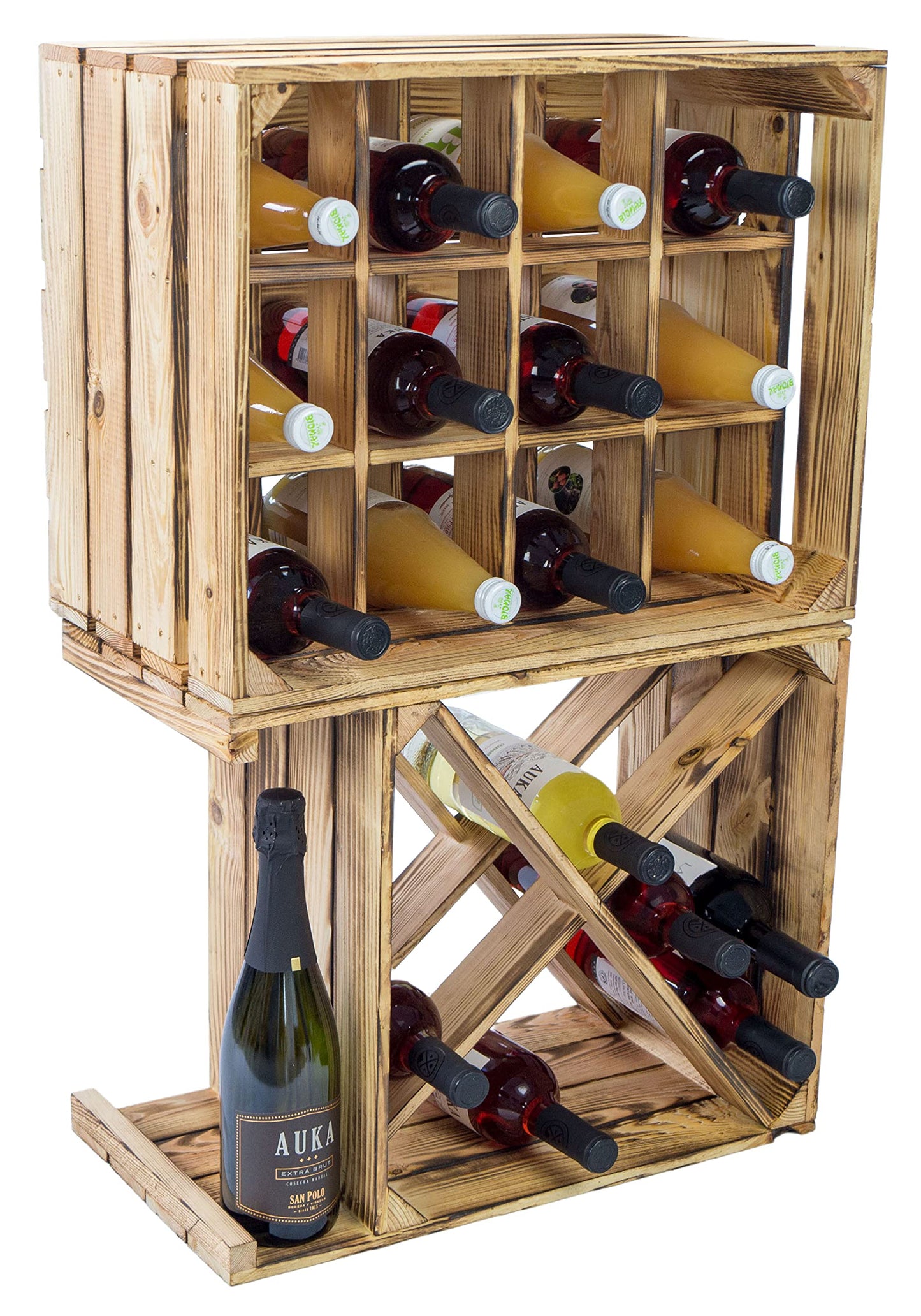 Kistenkolli Altes Land Bottle Rack, Henry, Natural, Flamed, Dimensions Approx. 50 x 40 x 30 cm, wine rack
