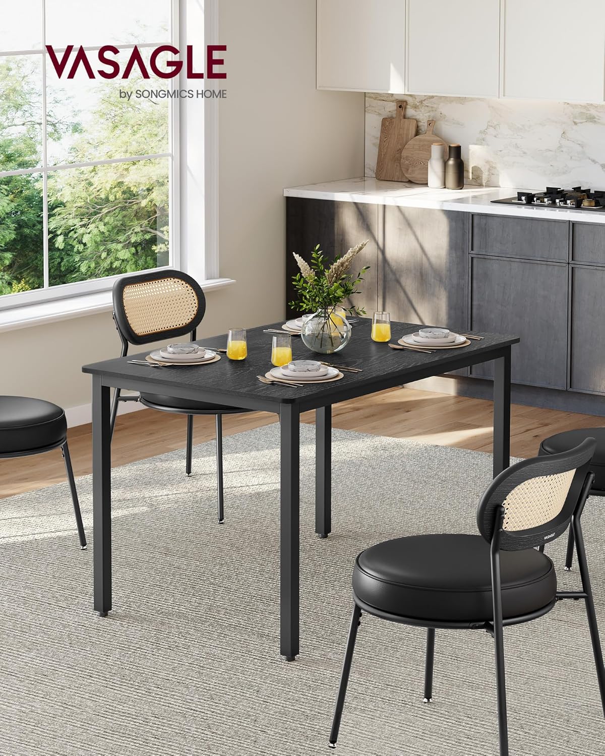 VASAGLE Dining Table Kitchen Table 70 x 110 x 77 cm Dining Room Table for 4 People Table Living Room Desk for Dining Room Kitchen Industrial Design Vintage Brown Matte Black KDT081B01