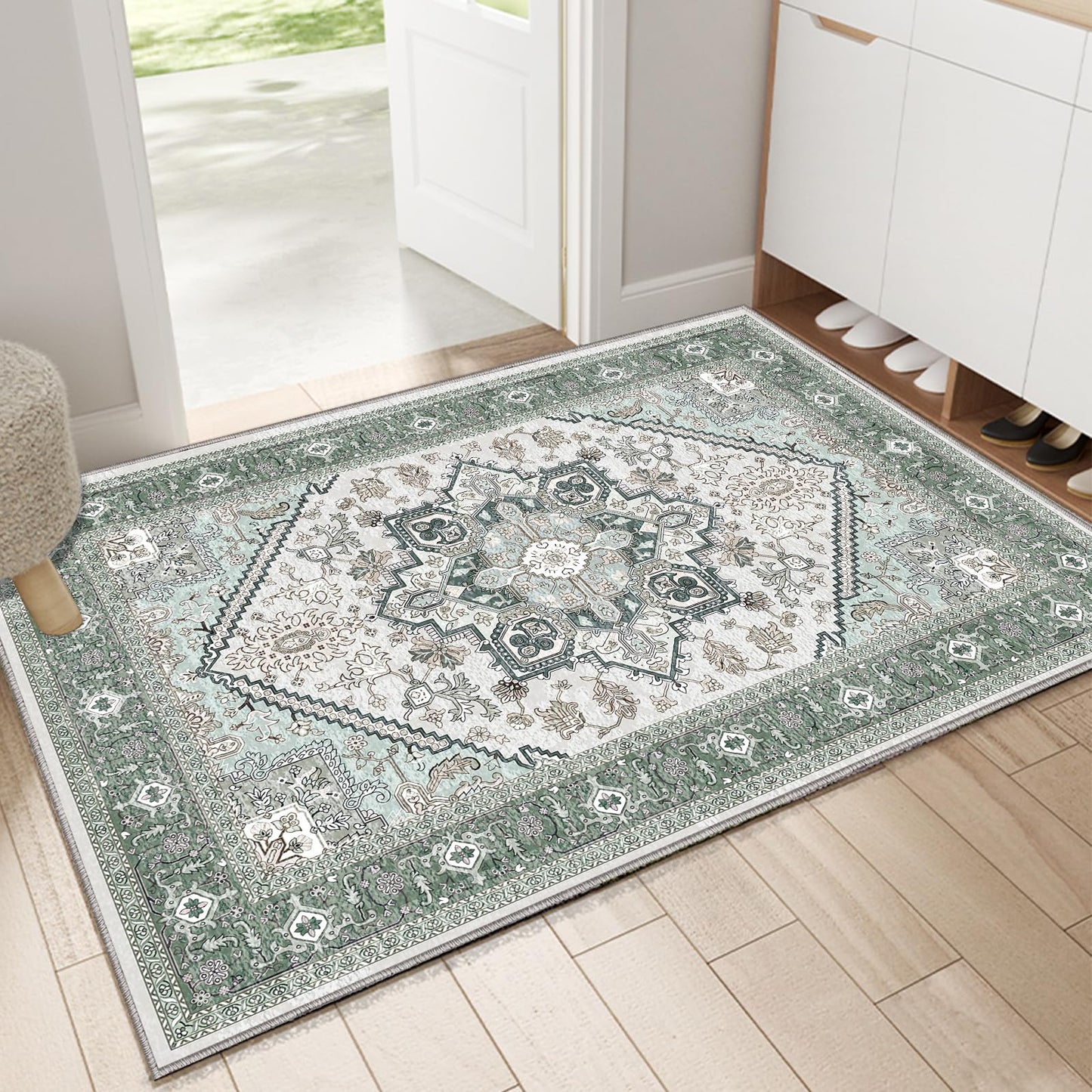 OPPODREAM Soft Area Rugs 4x6, Low-Pile Washable Rugs 4x6 with Non Slip Backing, Faux Cashmere 4 x 6 Throw Carpet, Purple