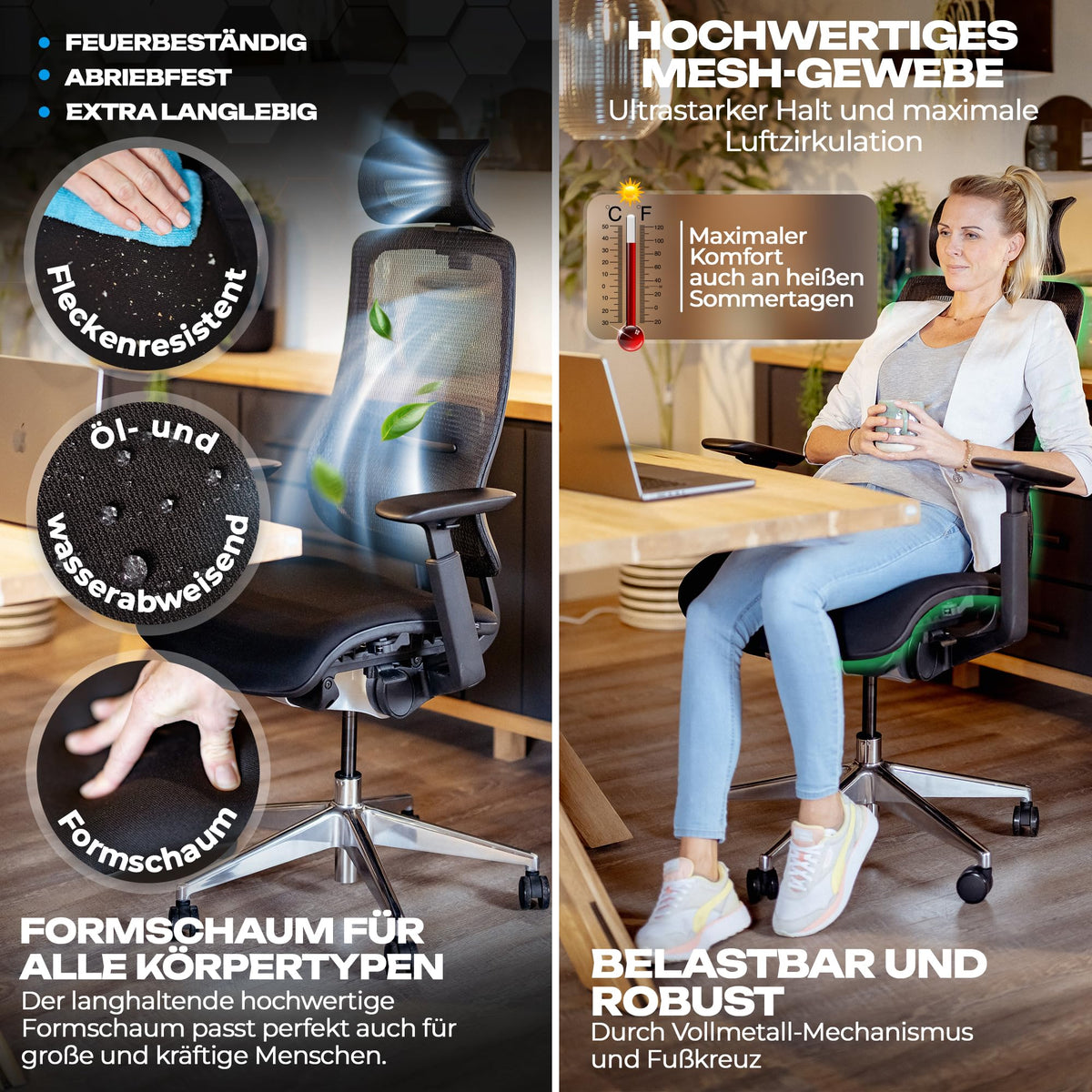M2 Ergonomic Office Chair, Test Winner with Adjustable Armrest without Headrest for Maximum Freedom of Movement, Back-Friendly, Comfortable Desk Chair for Office and Home Office Chair