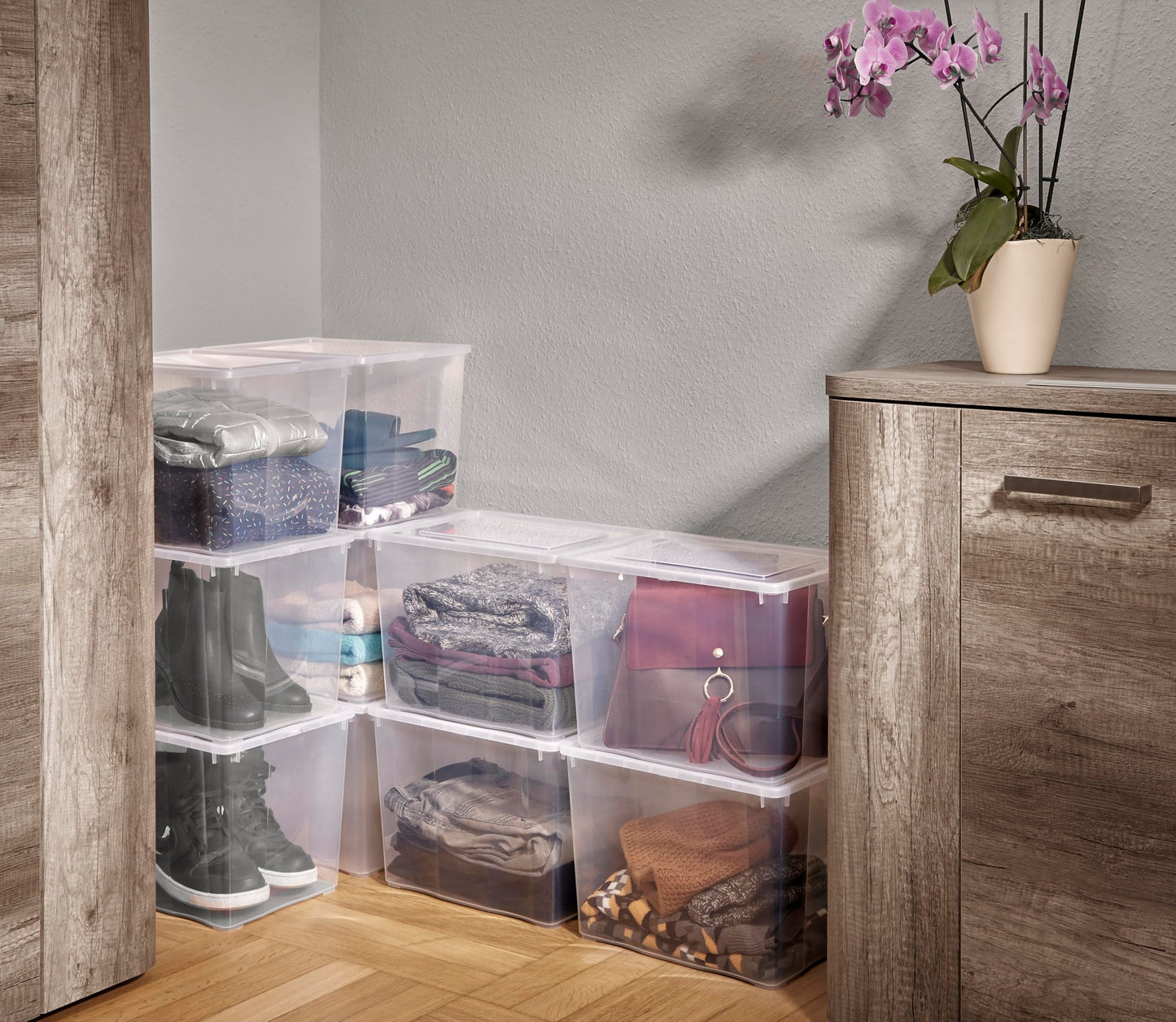Grizzly Storage Boxes with Lid Transparent – Transparent Boxes, Stackable, with Ventilation, 5er Set, 10 l