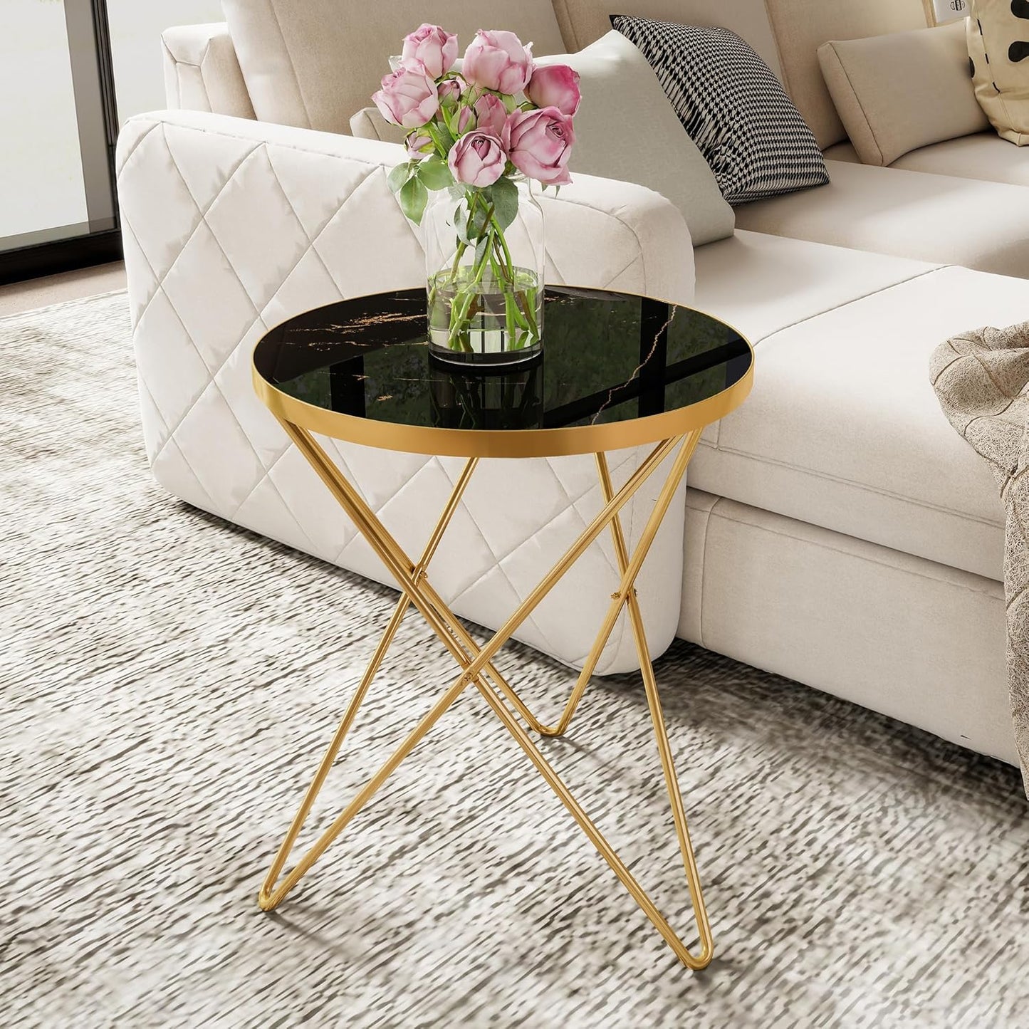 Coffee Table Side Table Round Black Green Living Room Table Sofa Table for Living Room Garden Balcony Bedroom Table Round Modern Plant Table Outdoor with Marble Pattern