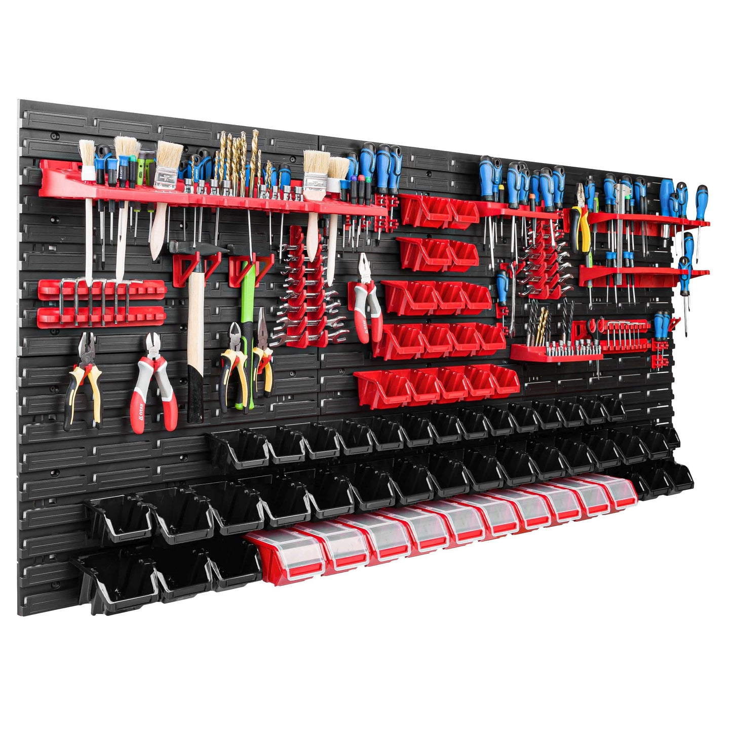 Storage System Workshop Shelving | 172 x 78 cm | Pack of 78 | Wall Shelf with Tool Holders and Stacking Boxes - Wall Plates Extra Strong Shed Shelf Warehouse Wall Storage Shelf Garage Shelf