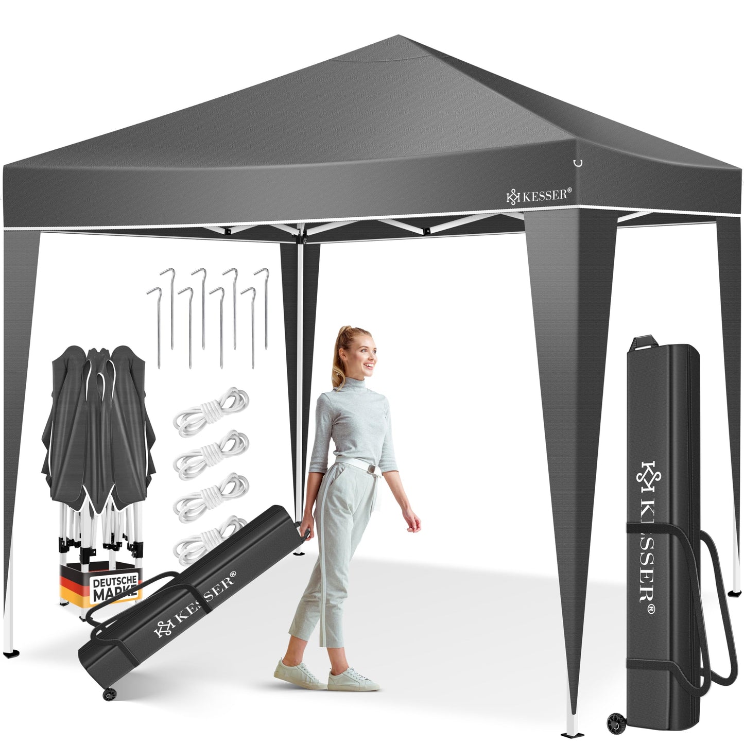 KESSER® Folding Gazebo 3 x 3 m with LED Lighting, Pop-Up Garden Gazebo, Height Adjustable, Stable, Waterproof, Winterproof, Party Tent, Marquee, UV Protection 50+, Includes Remote Control and Bag