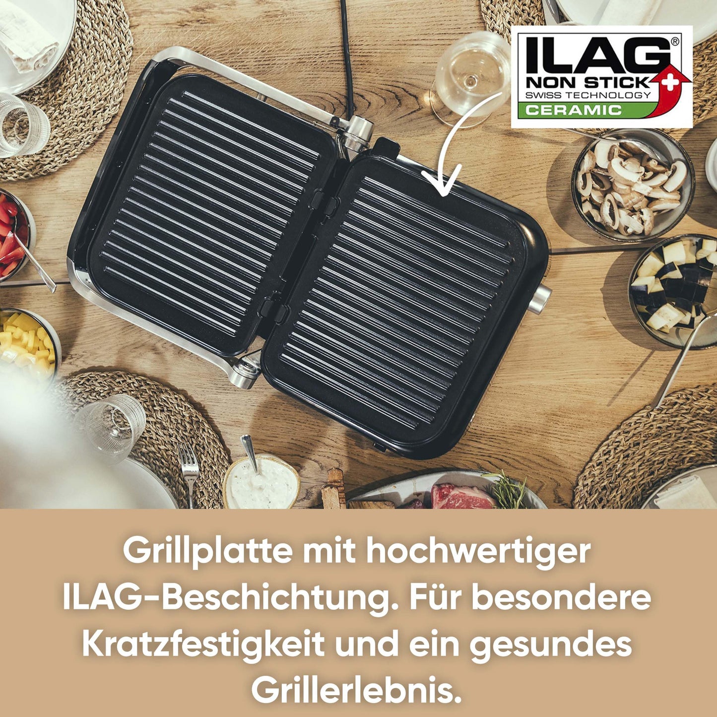 SEVERIN Kontaktgrill für Sandwiches, Steak und als Panini Grill, antihaftbeschichteter Sandwich Maker für fettfreies Grillen, 800 W, metallic grau/schwarz, KG 2394