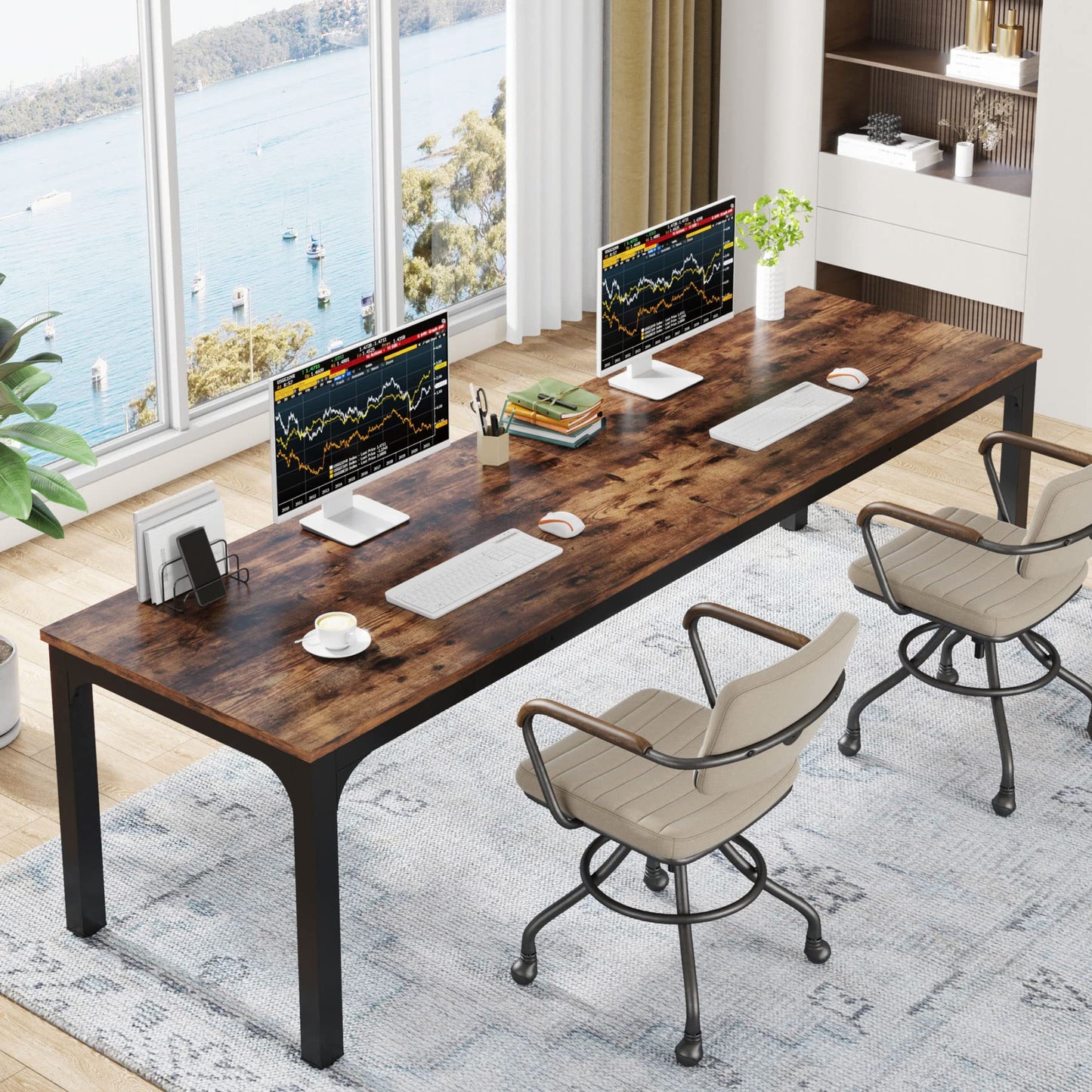 Tribesigns Desk, Computer Desk, 200 x 70 x 75 cm, Double Long Desk, PC Table, Office Table, Work Table, Dining Table, Office Furniture, Computer Desk, Conference Table for Home Office, Rustic Brown