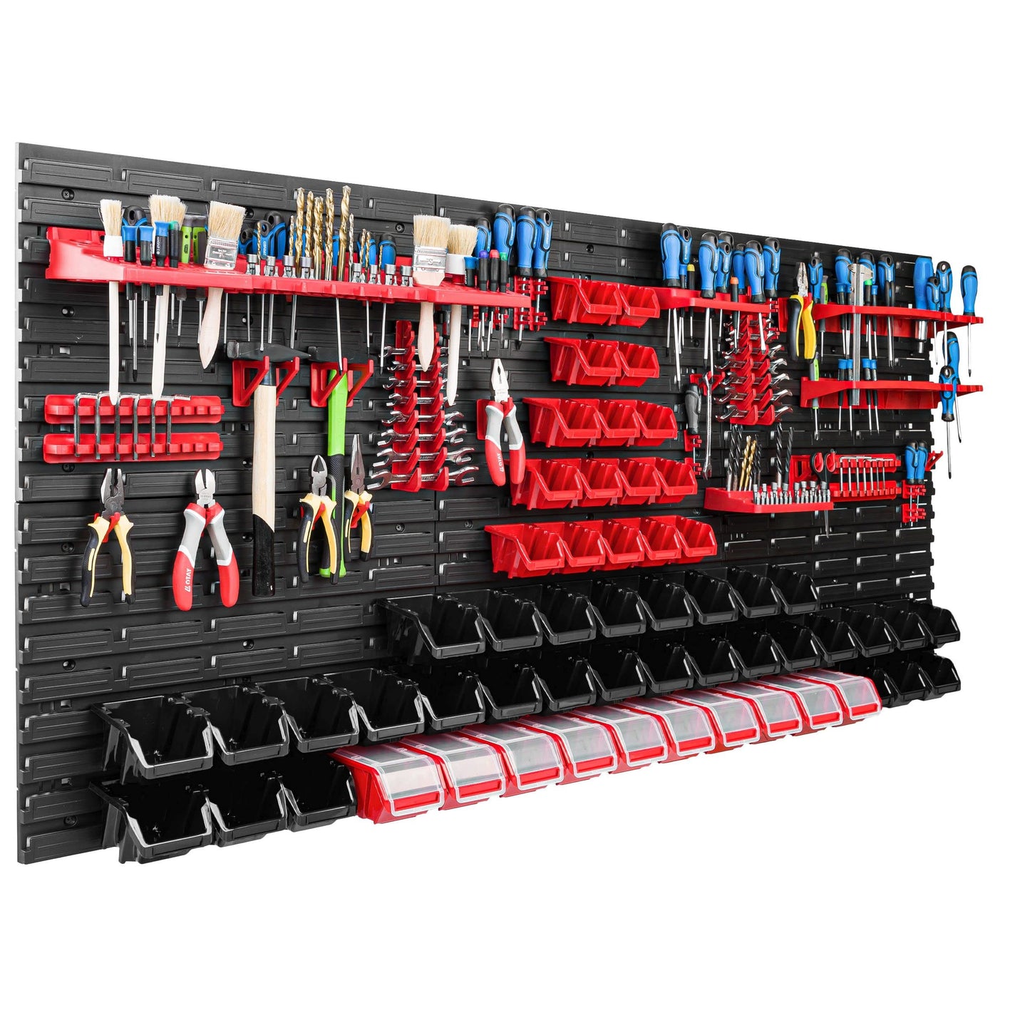 Storage System Workshop Shelving | 172 x 78 cm | Pack of 78 | Wall Shelf with Tool Holders and Stacking Boxes - Wall Plates Extra Strong Shed Shelf Warehouse Wall Storage Shelf Garage Shelf