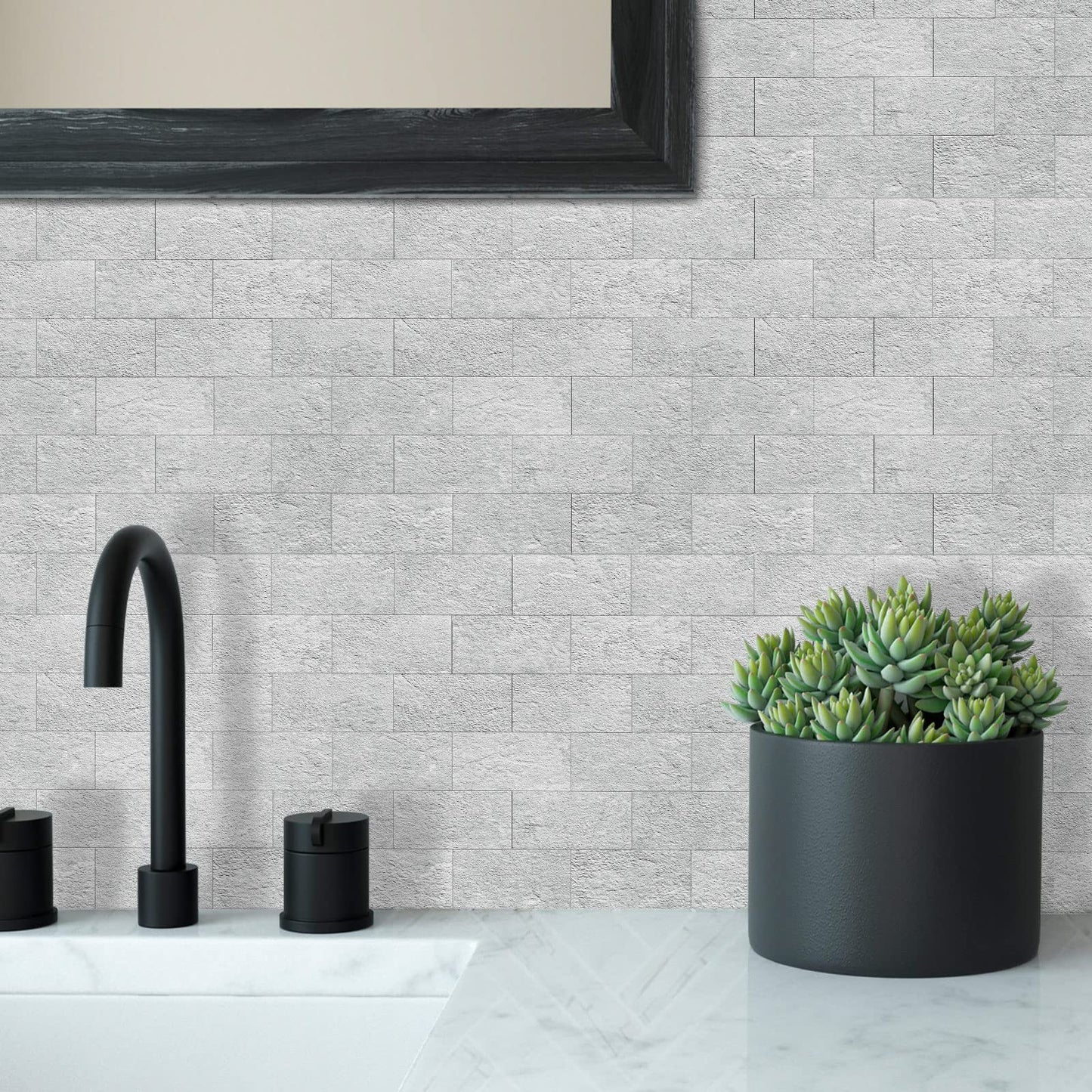 DEWOO Pack of 20 Wall Tiles, Wall Panels, Metro Tiles, Kitchen Splashback, Wall Plate, Self-Adhesive Tiles, Grey, Kitchen, Bathroom, (34 x 29 cm)