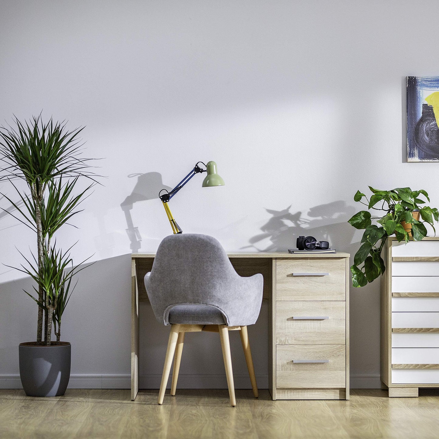 Amazon brand - Movian Idro modern desk, computer desk with 3 drawers, 56 x 110 x 73.5, white