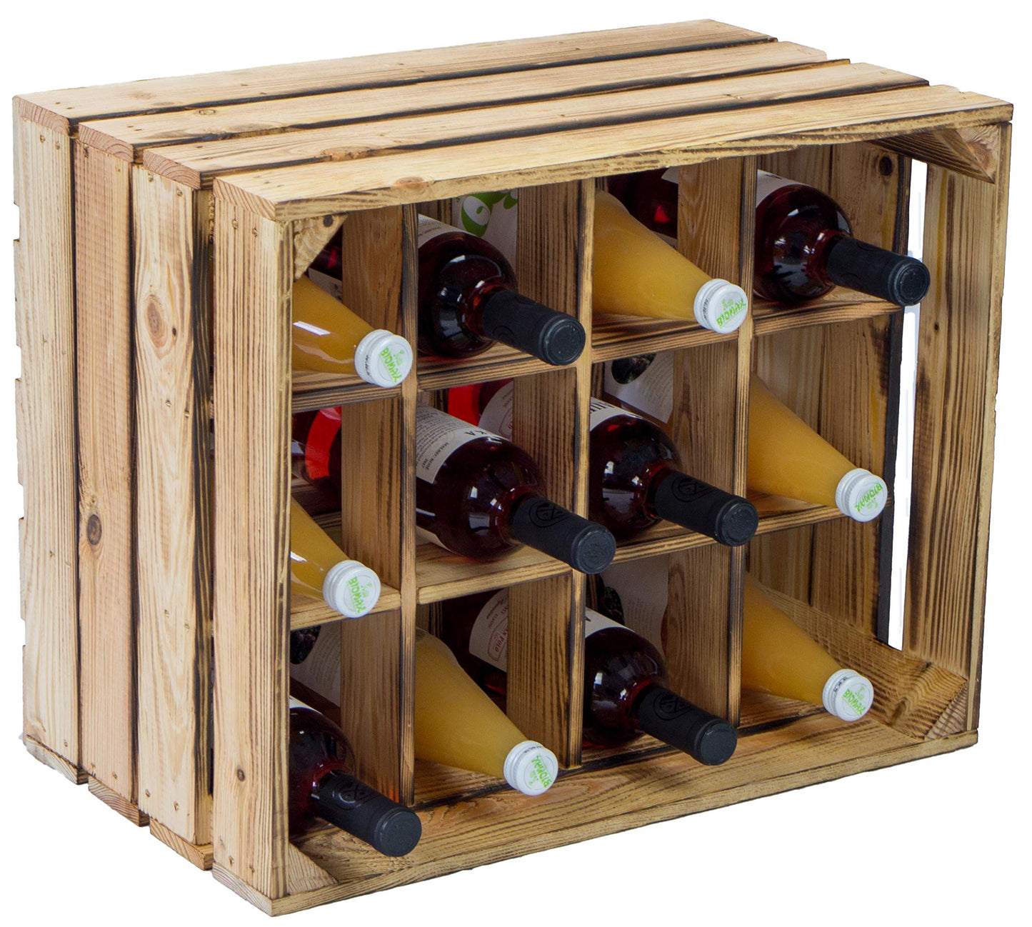 Kistenkolli Altes Land Bottle Rack, Henry, Natural, Flamed, Dimensions Approx. 50 x 40 x 30 cm, wine rack