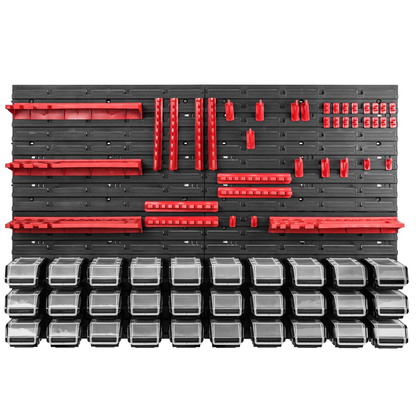 Storage System Wall Shelf 115 x 78 cm, Tool Holders, 23 Pieces Stacking Boxes Storage Boxes Extra Strong Wall Shelves Expandable Workshop Shelving Workshop Shelf