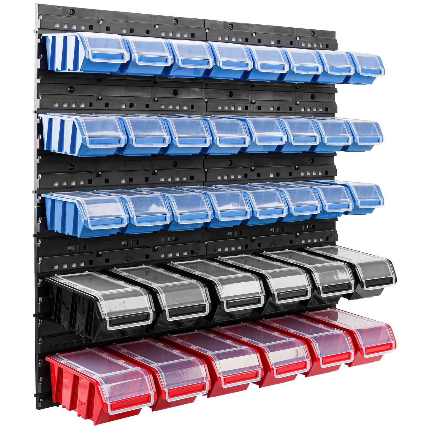 Box with Lid + Wall Shelf, 80 x 80 cm, Stacking Boxes, Storage System, Blue / Black / Red