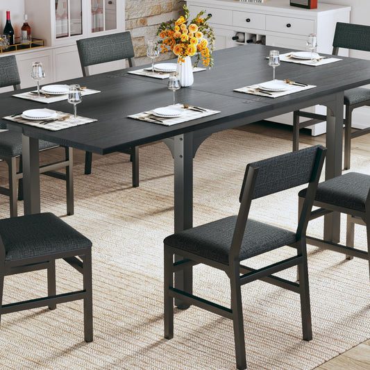 7-Piece Dining Table Set for 4-6, Extendable Kitchen Table Cushion Chairs Set of 6 with 6 Chairs, Rectangle Dining Table with Metal Frame & MDF Board, Folding for Small Apartment Saving Space,Grey Oak