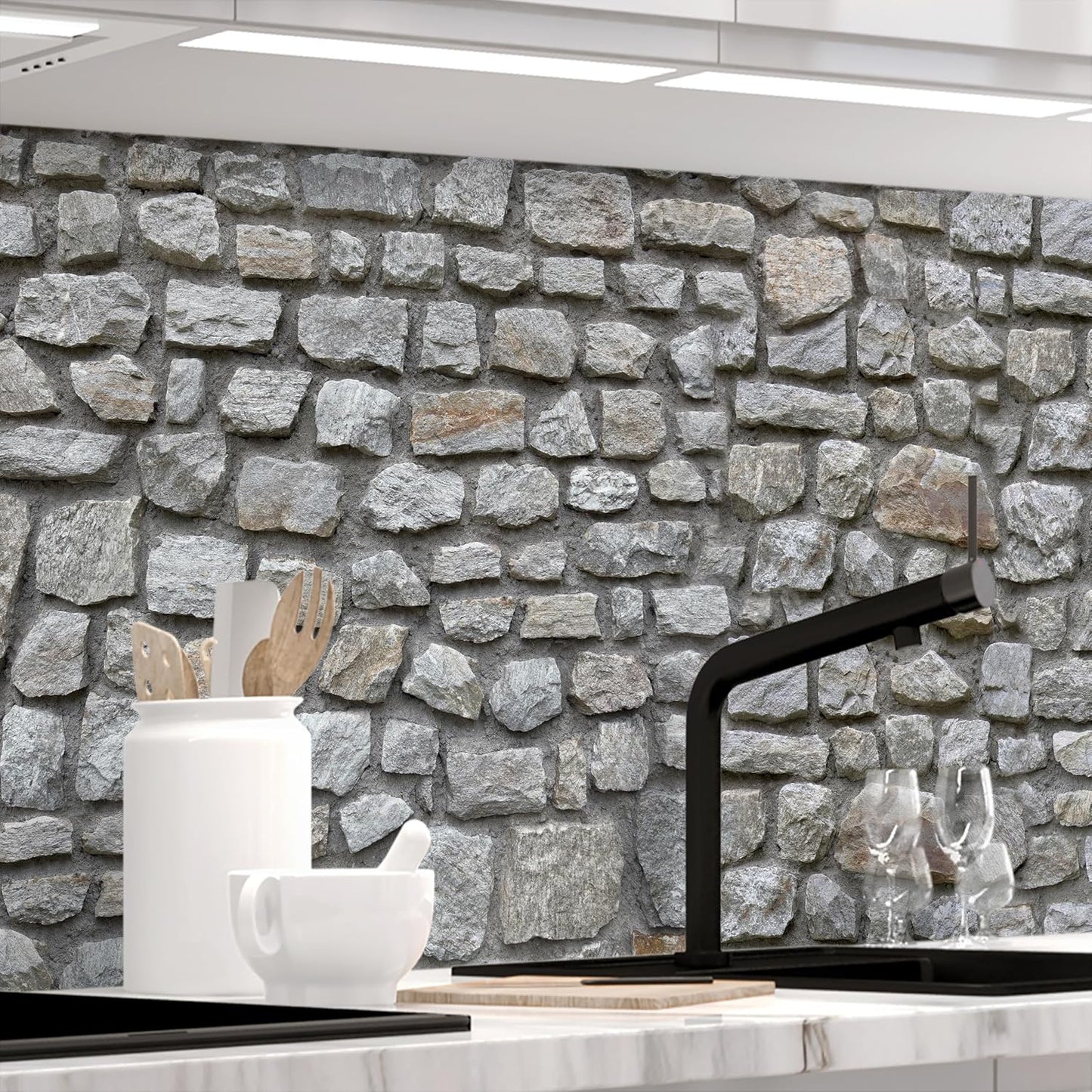 Stickerprofis Kitchen Splashback, High Gloss, Self-Adhesive, 20 Grey, 1.8 mm, Hard Plastic, for All Surfaces, Splash Guard, Premium, 60 x 220 cm