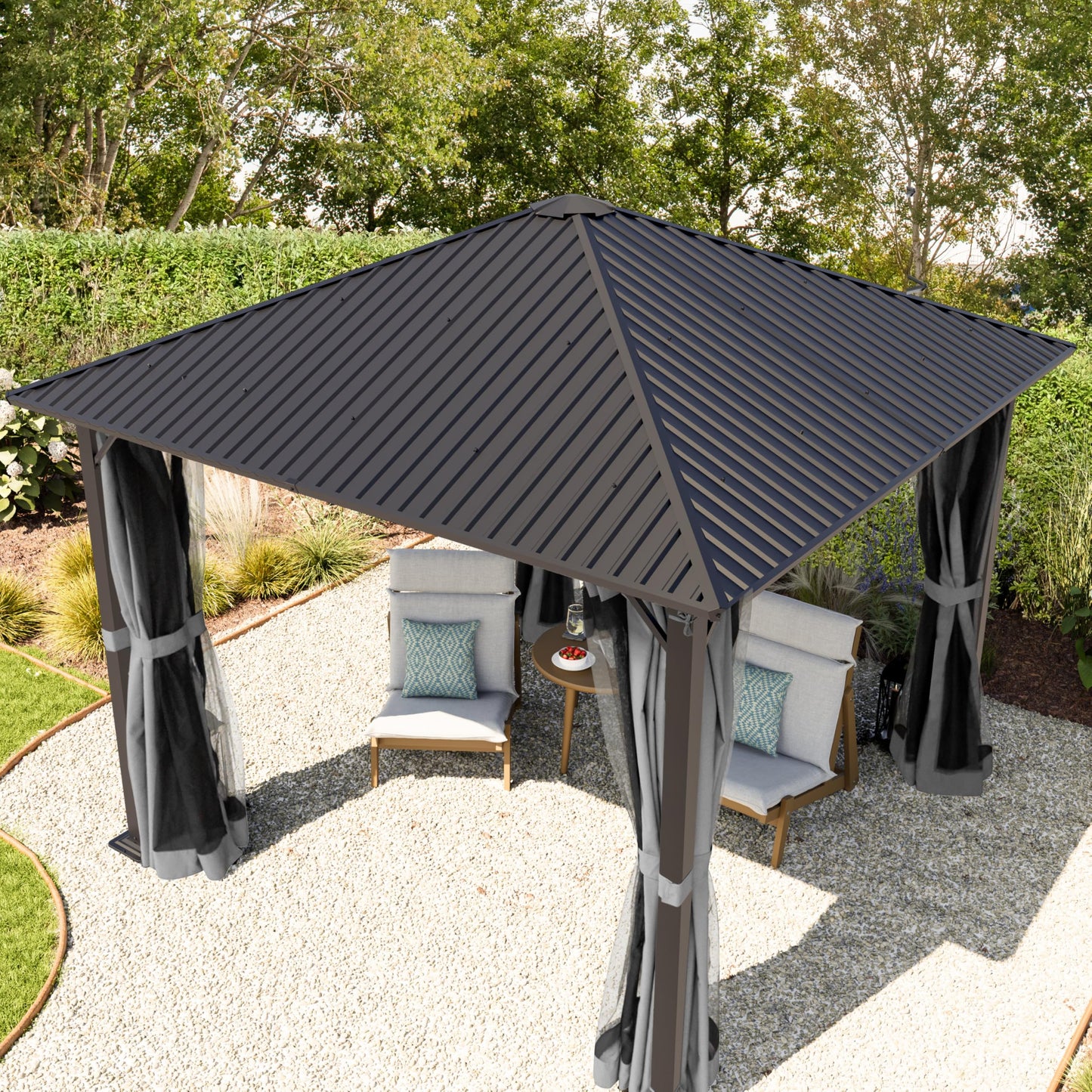 TOOLPORT Garden Gazebo 3 x 3 m with Steel Roof - Hardtop Gazebo with 4 Side Panels and Mosquito Nets in Cream