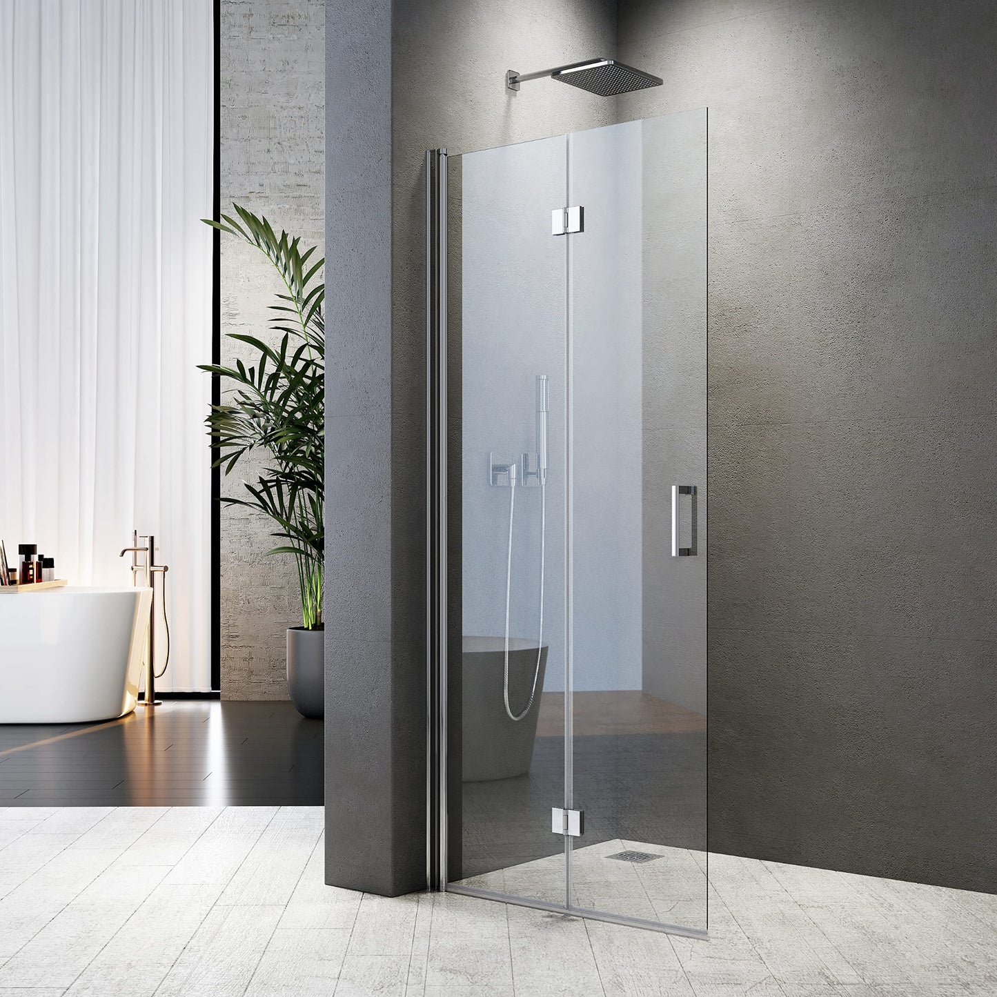 Shower Screen Walk in Shower Screen 120 x 185 cm Swing Doors Shower Enclosure with Fixed Part and Corner Shelves Revolving Door Swing Door Shower Cubicle 6 mm Nano Safety Glass Glass