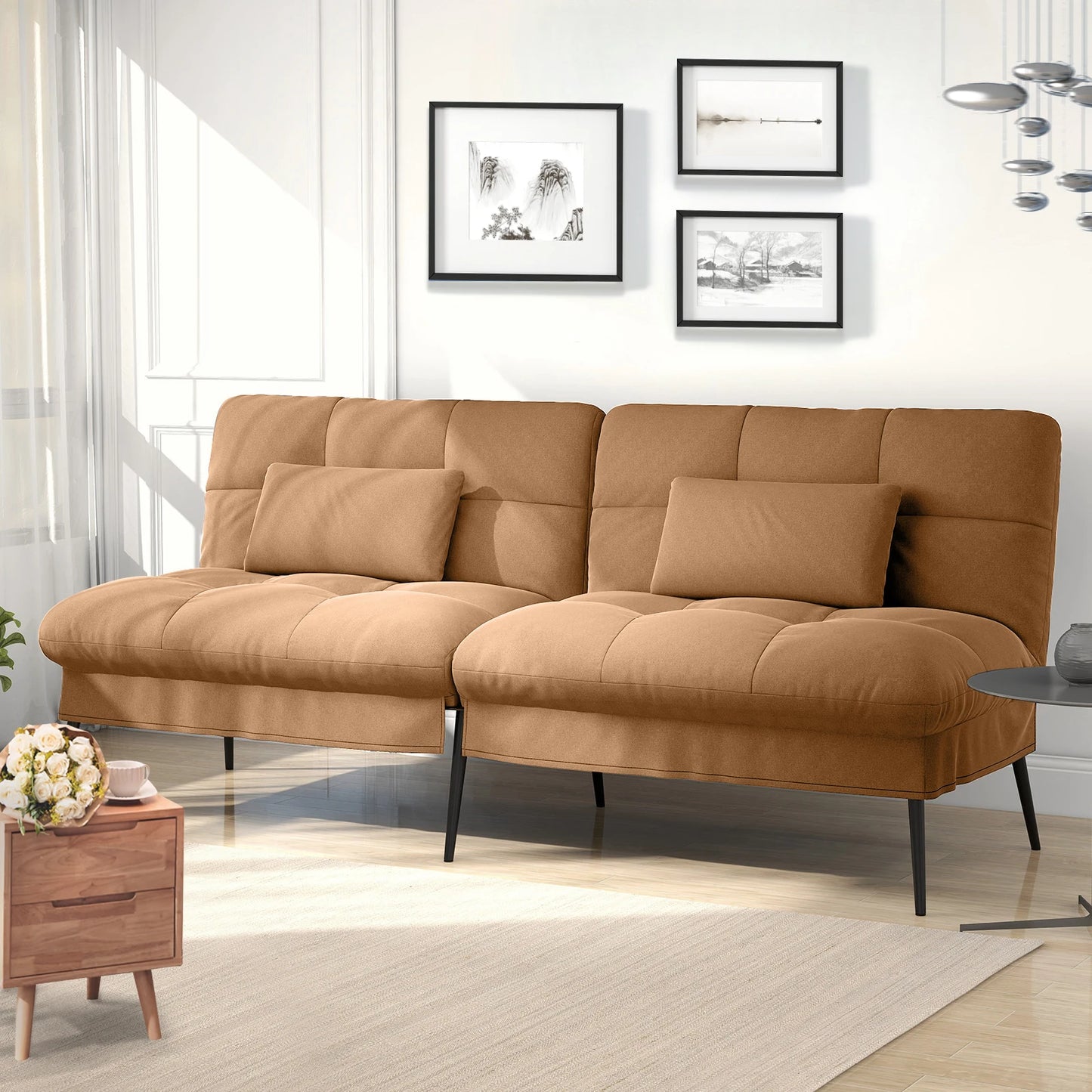 COMHOMA Fold-out Futon Cover Sofa Sleeper Sleeper Fits Corner Sofa 3-Seater Guest Sofa with Adjustable Backrest fabric