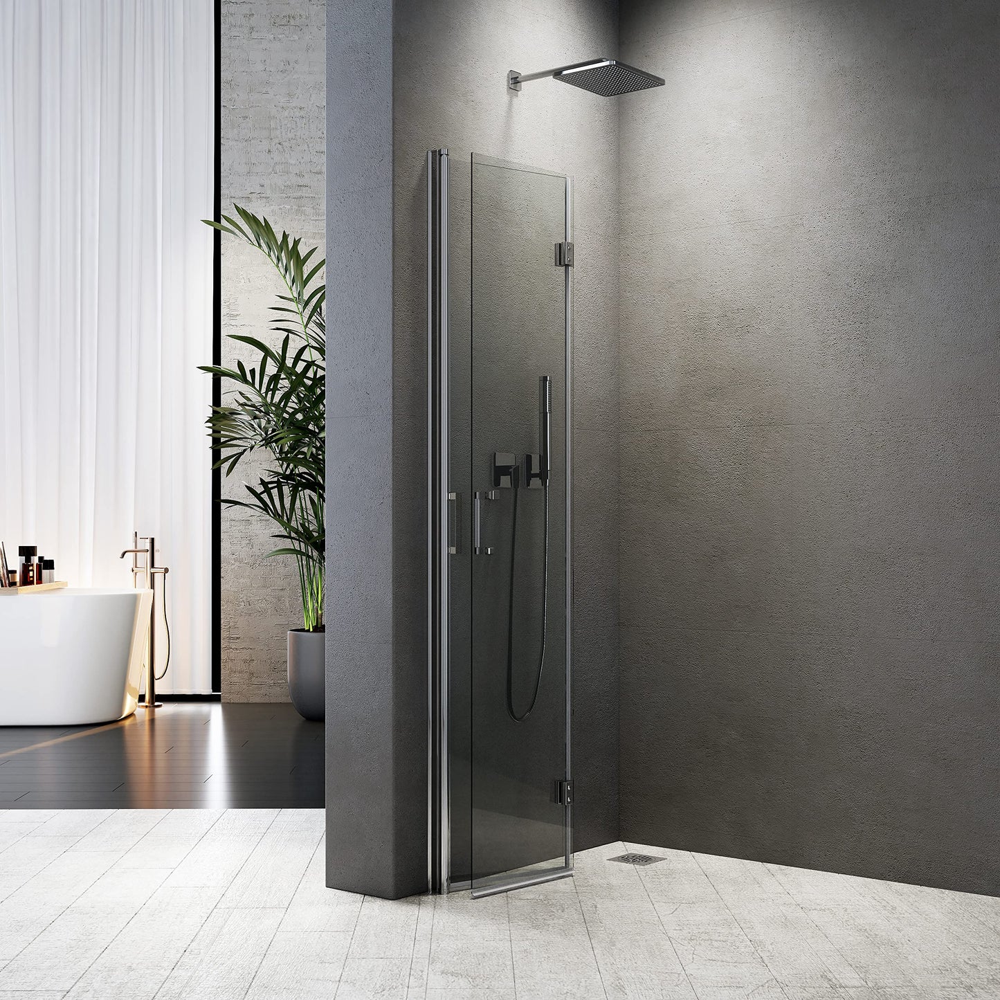 Shower Screen Walk in Shower Screen 120 x 185 cm Swing Doors Shower Enclosure with Fixed Part and Corner Shelves Revolving Door Swing Door Shower Cubicle 6 mm Nano Safety Glass Glass