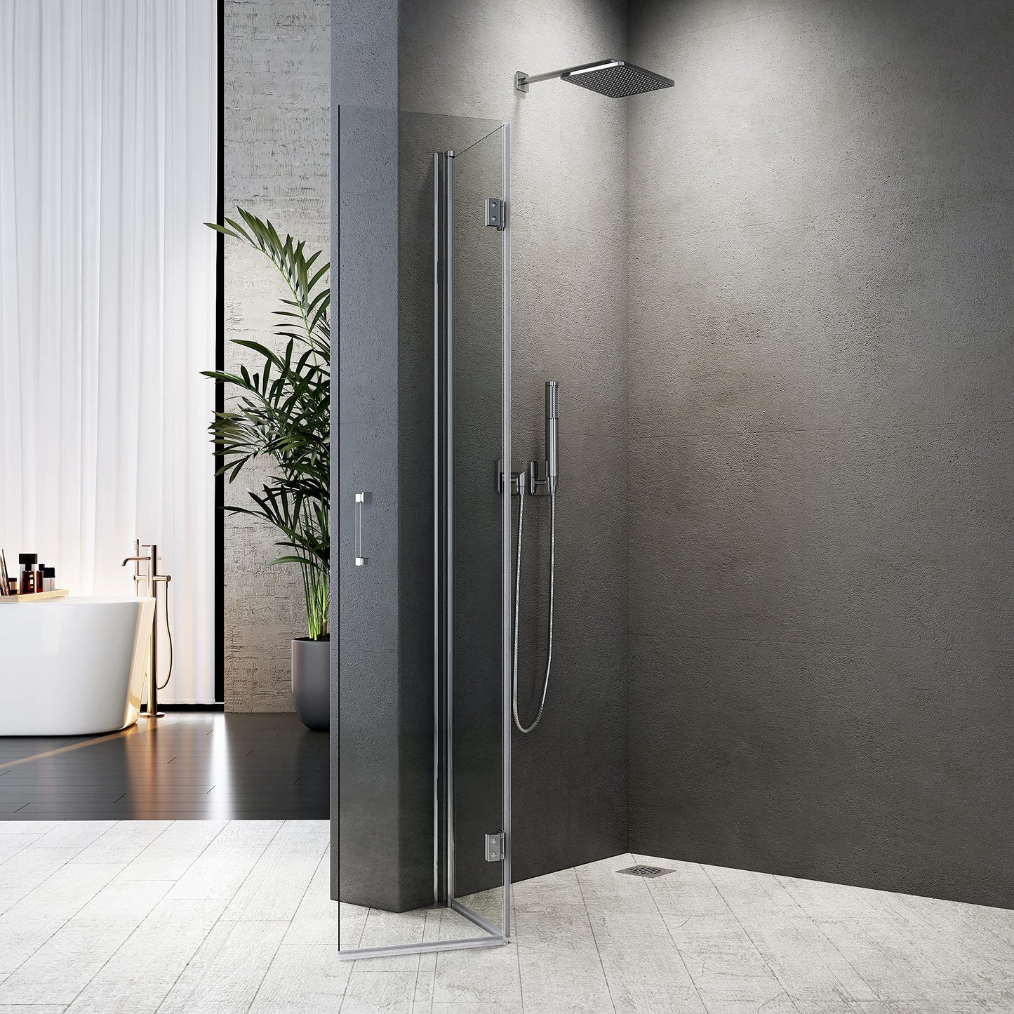 Shower Screen Walk in Shower Screen 120 x 185 cm Swing Doors Shower Enclosure with Fixed Part and Corner Shelves Revolving Door Swing Door Shower Cubicle 6 mm Nano Safety Glass Glass