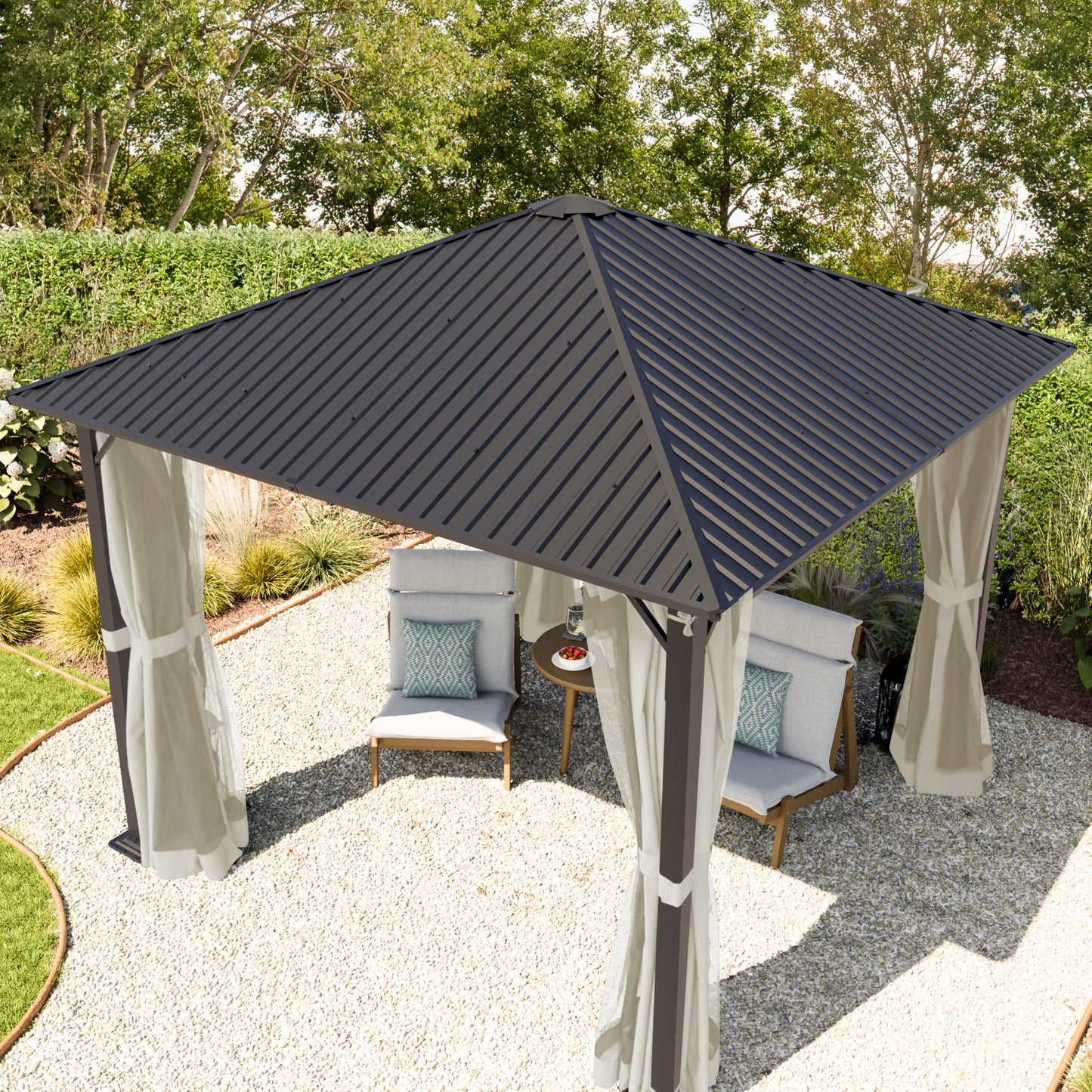 TOOLPORT Garden Gazebo 3 x 3 m with Steel Roof - Hardtop Gazebo with 4 Side Panels and Mosquito Nets in Cream