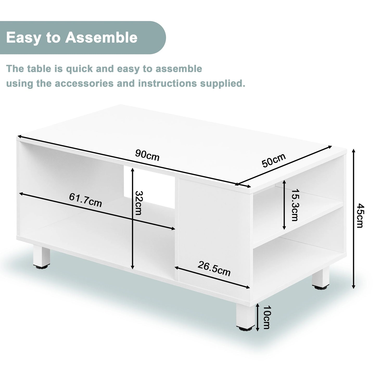 WOLTU White Coffee Table with Storage Living Room Table Side Table with Shelf 2 Side Compartments for Sofa Couch Home Decor