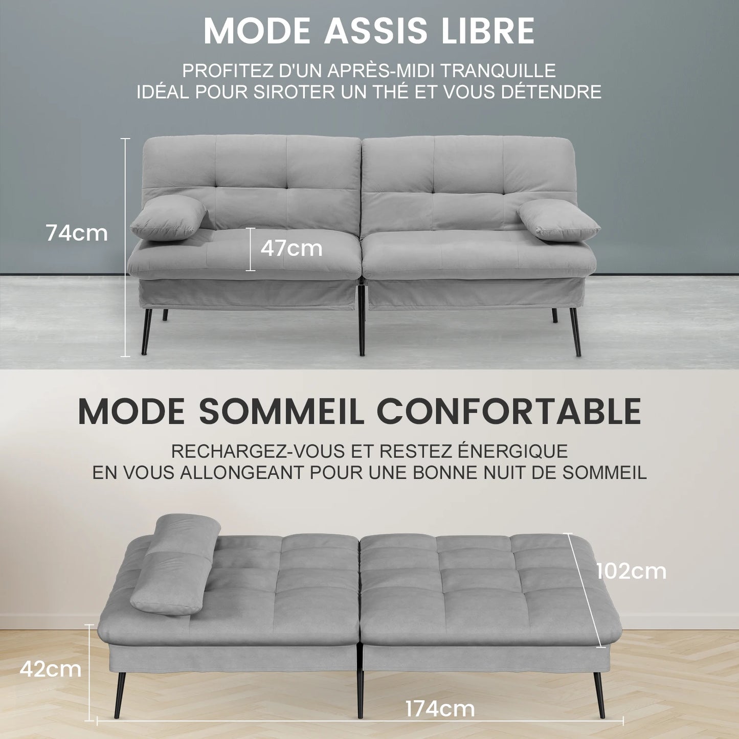 COMHOMA Fold-out Futon Cover Sofa Sleeper Sleeper Fits Corner Sofa 3-Seater Guest Sofa with Adjustable Backrest fabric