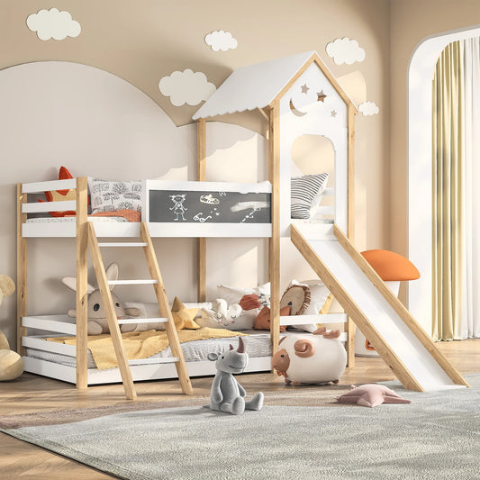 Rosahqnda 2 Children Bunk Beds 90x200 cm with crash protection and slatted frame, children's playground for boys and girls,