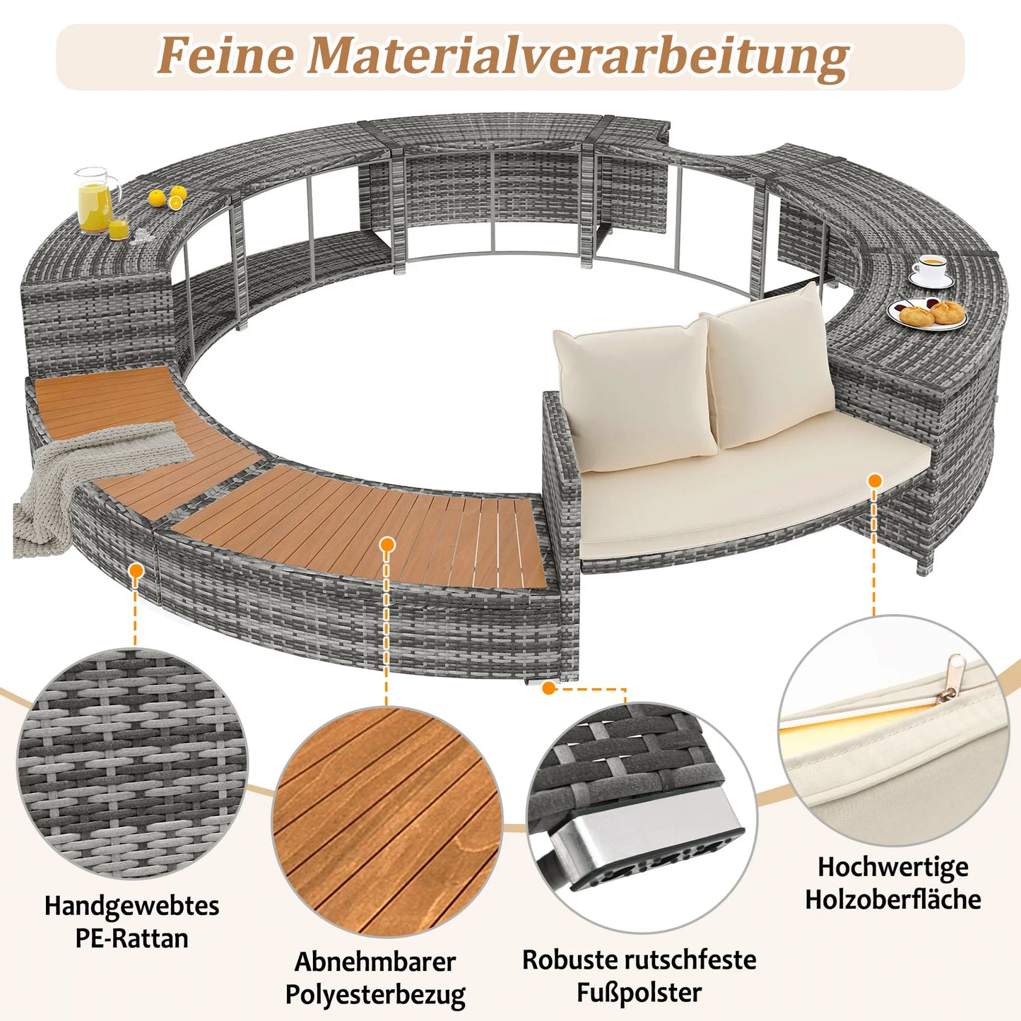 Garden Furniture Set garden Lounge Set Lounge Set Round Couch garden Pool Area Pool Coverage Including Pillows Furniture for