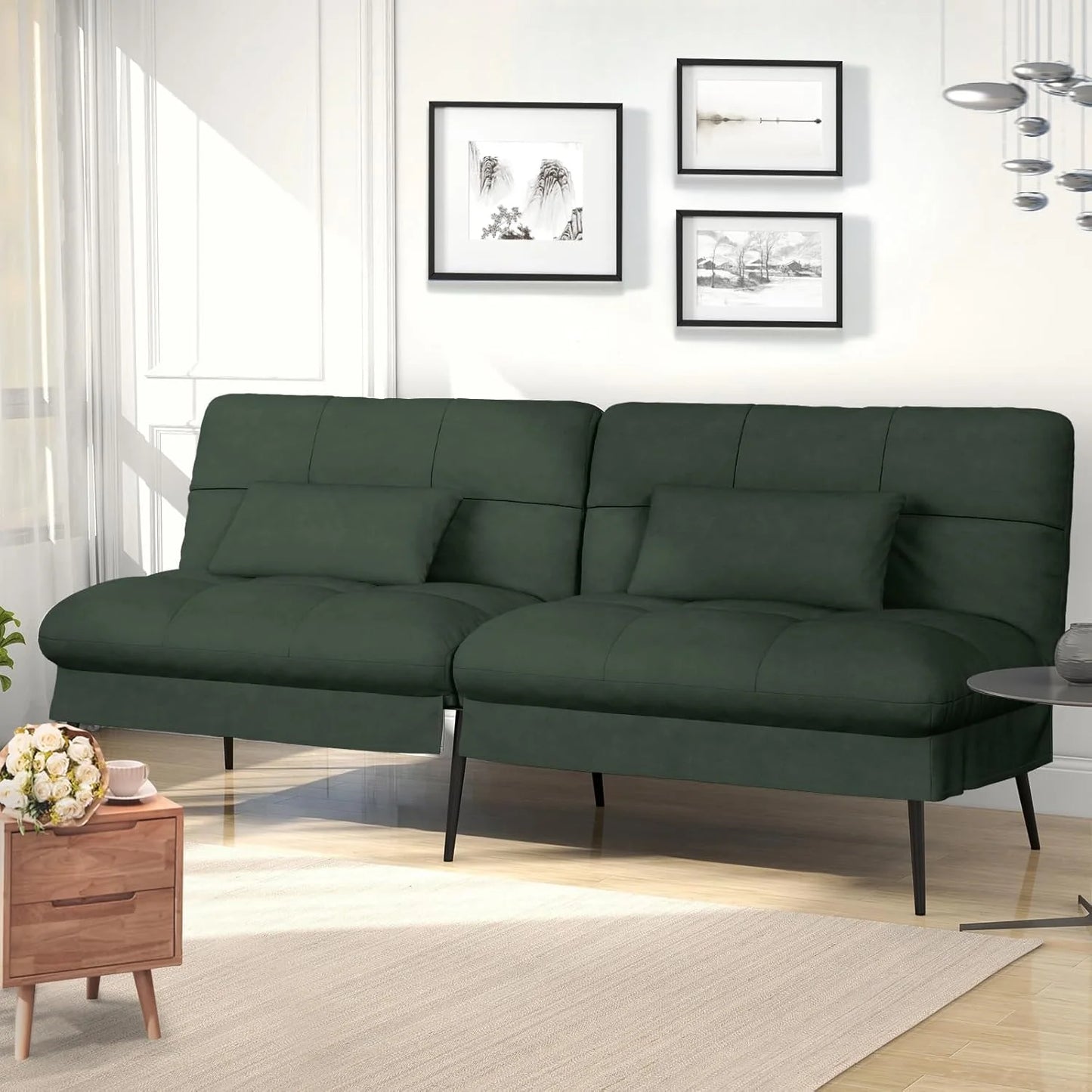 COMHOMA Fold-out Futon Cover Sofa Sleeper Sleeper Fits Corner Sofa 3-Seater Guest Sofa with Adjustable Backrest fabric