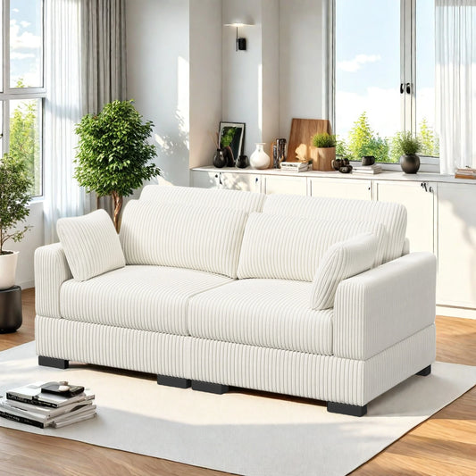 Rosahqnda Convertible Sectional Sofa,Freestanding double single Sofa,footrest with Storage ,Upholstery Set,Corduroy,Beige/Gray