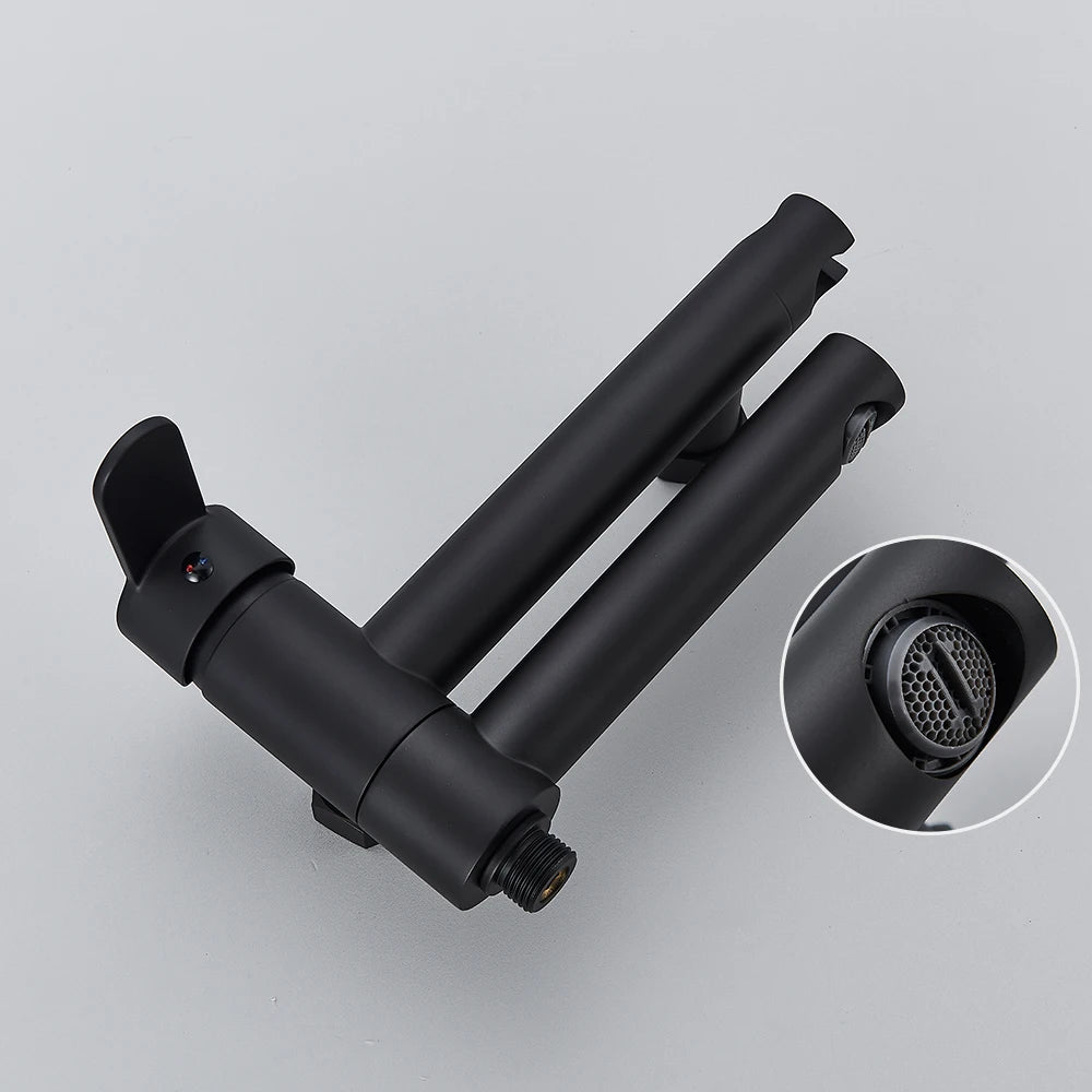 Black Bathroom Bathtub Shower Faucet with Swivel Tub Spout and Handhold Shower Brass Wall Mounted Hot Cold Water Mixer Bath Tap