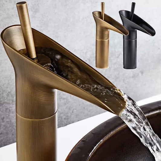 Bathroom Faucet Single Lever Waterfall Basin Faucet Brass Antique Hot and Cold bathroom Sink Mixer Wine Glass Style Taps