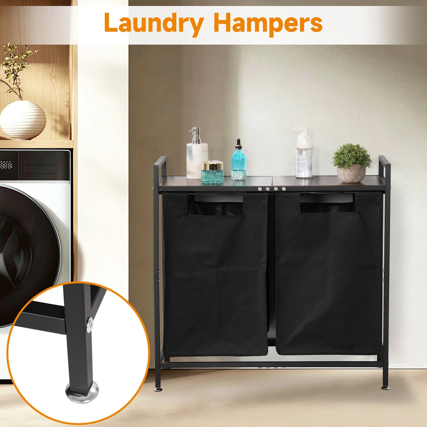 Laundry basket 2 hand fan Laundry Collector with Storage, Laundry Box, Oxford Fabric Laundry Bag Extendable Detachable Frame