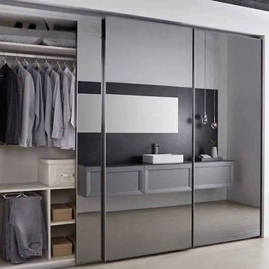 Modern Shaped Wardrobe with LED Light & Sliding Glass Door