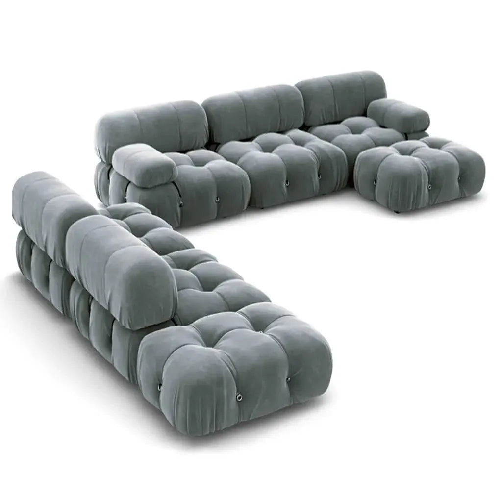 Modern Leisure Style Upholstered Tufted Orange Velvet Fabric Living Room Sofa Set Furniture