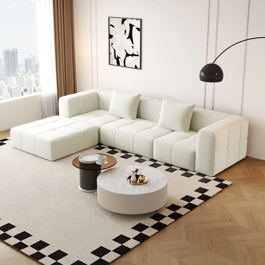NOVA Nordic Design Teddy Velvet L Shape Living Room Sectional Couch Set Vacuum Compression Corner Sofa