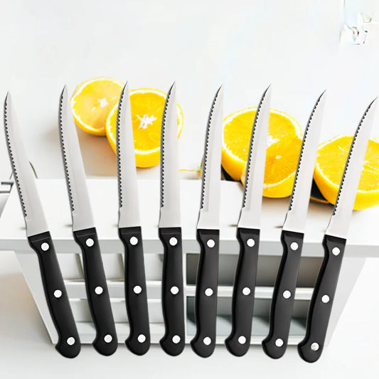 4/6/8/12 Pcs Steak Knives Forks Set Sharp Blade Black PP Handle Outdoor BBQ Picnic Meat Cutter Multi-function Fish Cutting Knife
Küchenmesser, Klassisch