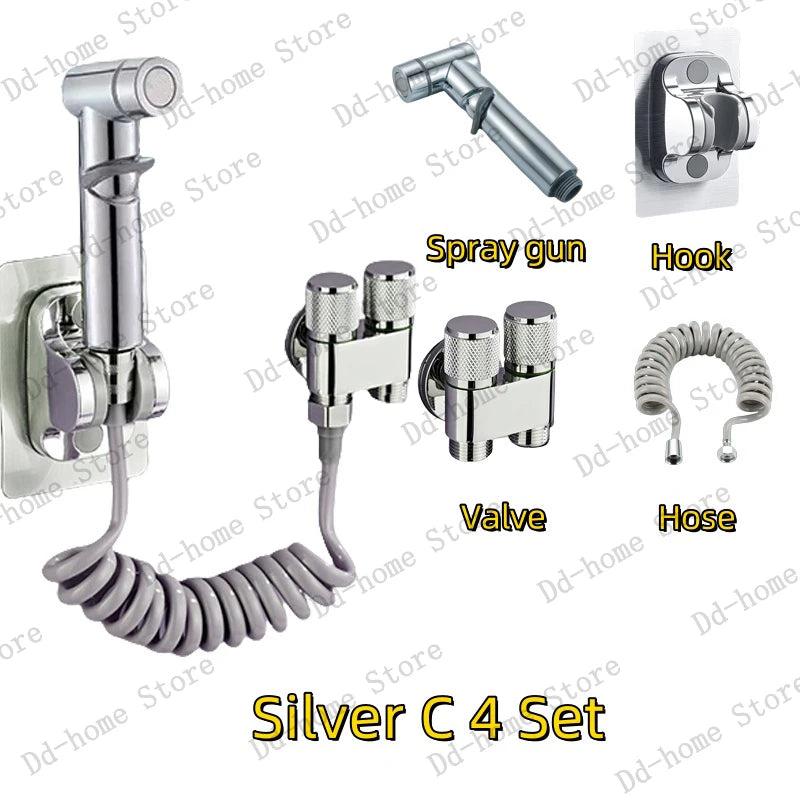 Handheld Bidet Spray Gun Portable High Pressure Bidet Spray Gun Set Bathroom Cleaning Women's Washing Toilet Accessories