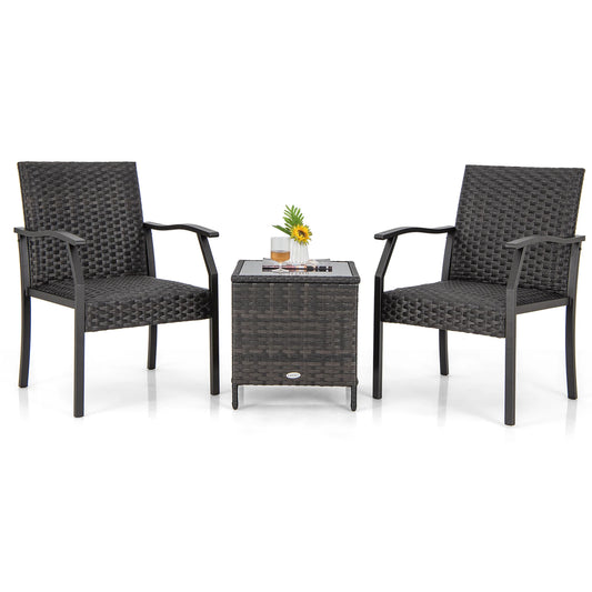 3-piece garden furniture set, rattan balcony set with 2 chairs and table, balcony furniture with upholstered seat, rattan furniture for small