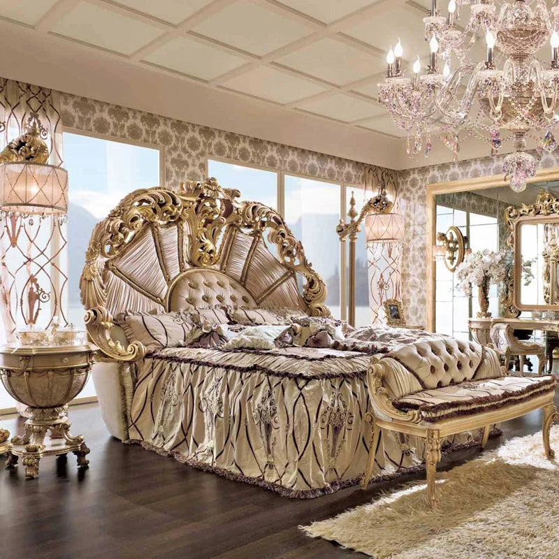 European Luxury Double Bed Carving Court Queen Lounge Bedroom Bed Design Aesthetics Comfortable Wedding Muebles Home Furniture