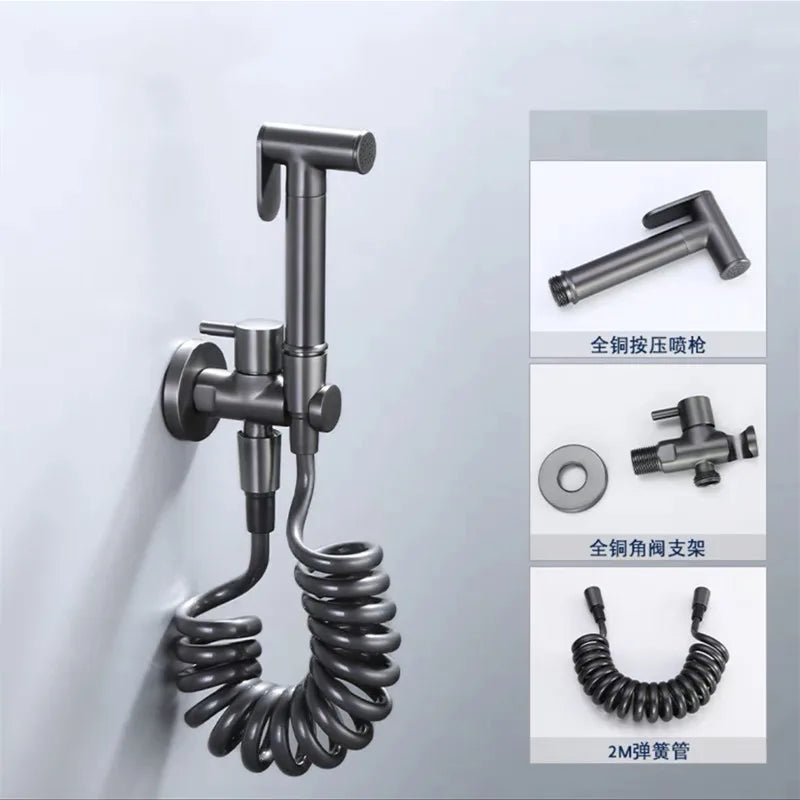 Toilet Shower Bidet Spray Gun Faucet Sets Wall Mounted Chrome/Black/Grey Metal Brass For Bathroom Toilet Spring PVC SS Hose