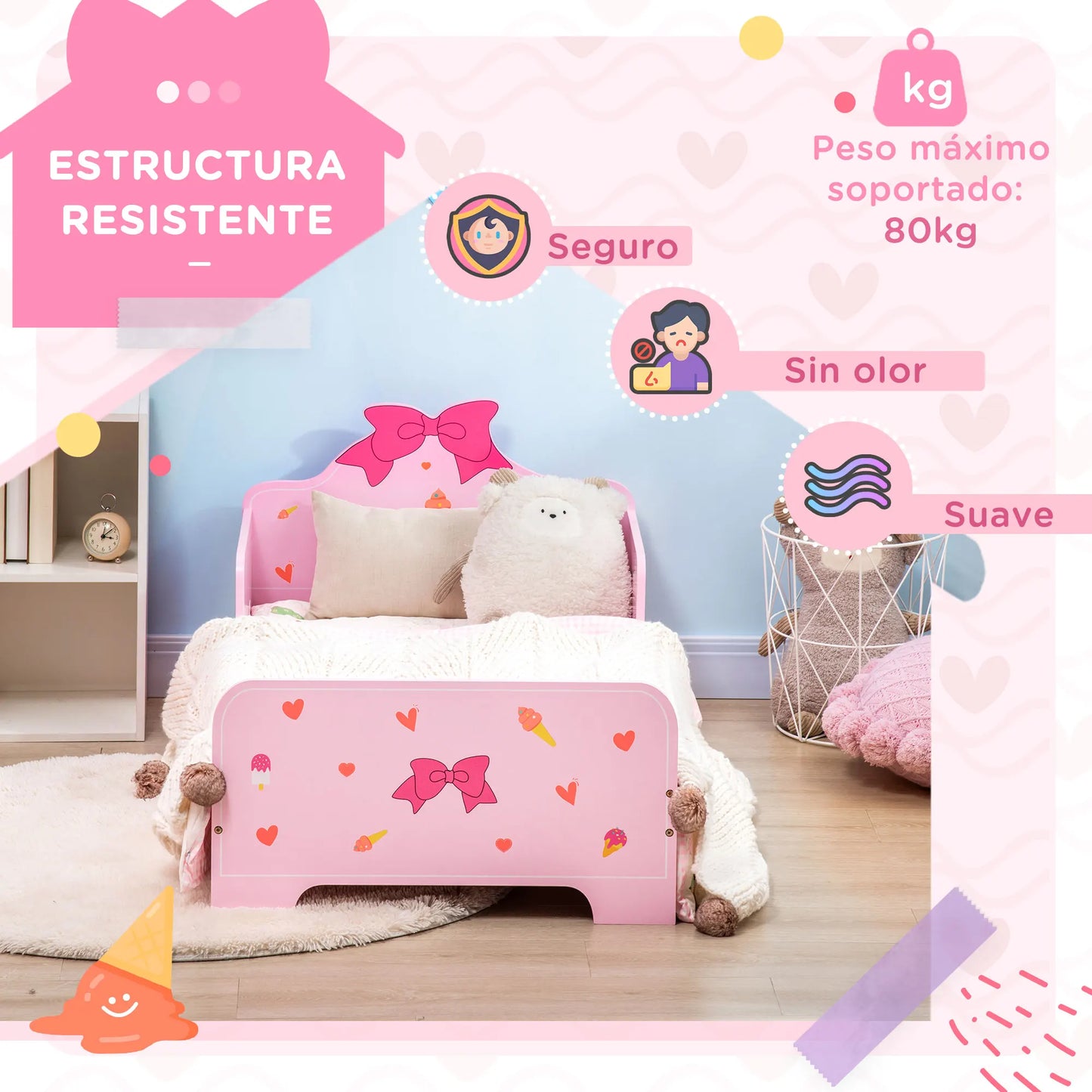 Zonekiz Wooden Children's Bed 143X74X59 cm for Children 3-6 Years Load 80 kg