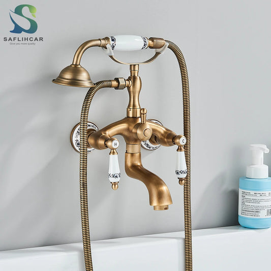 Telephone Style Antique Brass Waterfall Bathtub Faucet Bathroom Brass Bath Faucets Waterfall Rotatb Spout Hot&Cold Mixer Tap