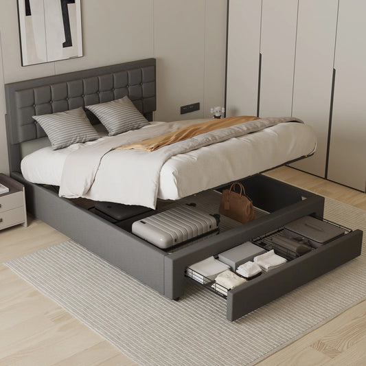 Lift Storage Bed , Double Bed Frame,  Upholstered Bed Frame with Gas Lift Large Storage, for Bedroom Furniture, Without Mattres
